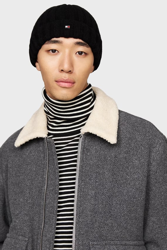 Мужская черная кашемировая шапка TH DC CASHMERE BEANIE