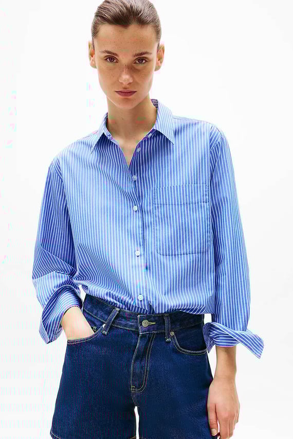 Женская синяя рубашка в полоску ESS POPLIN EASY FIT