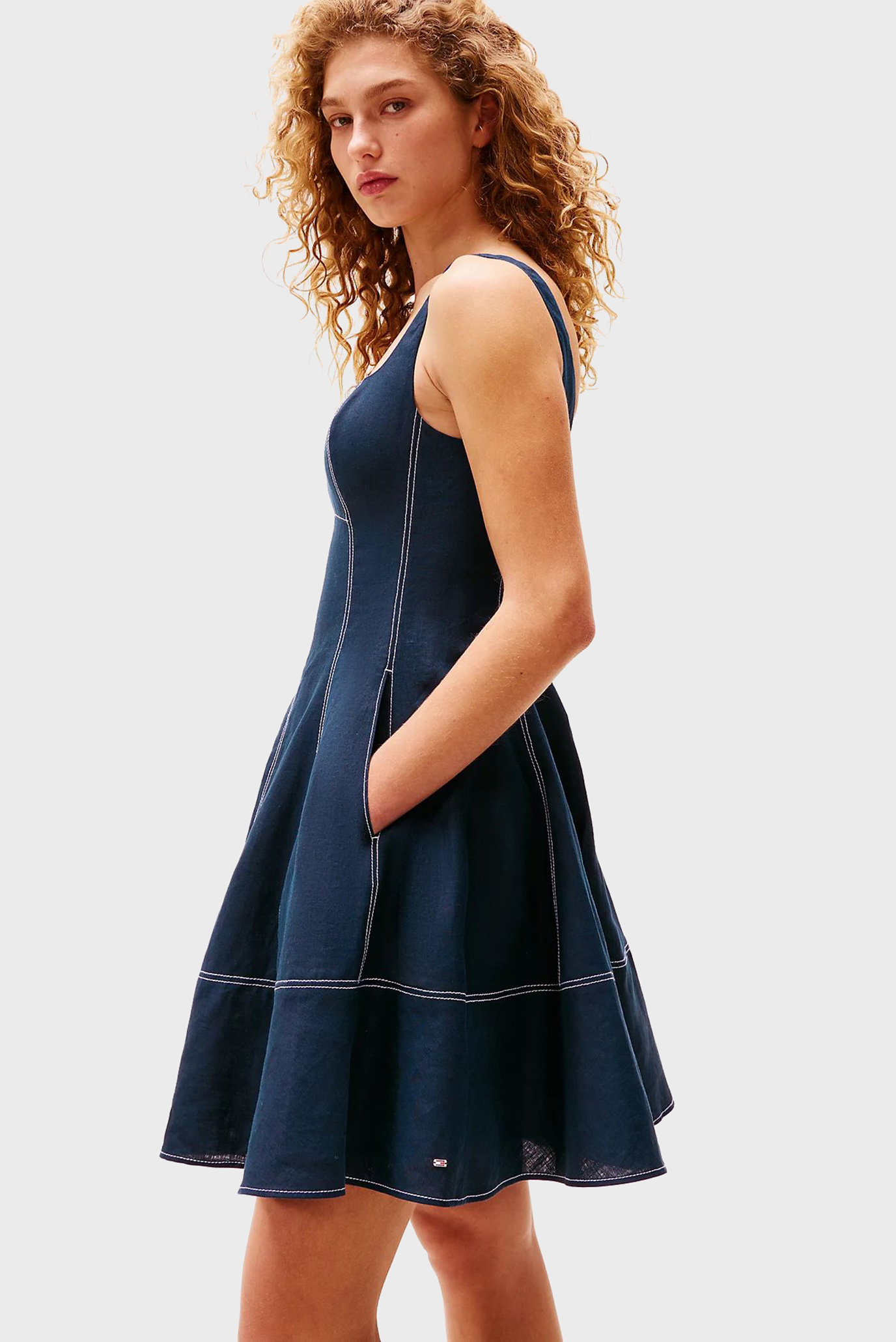 Женское темно-синее льняное платье TH X SRG SHORT DRESS 3