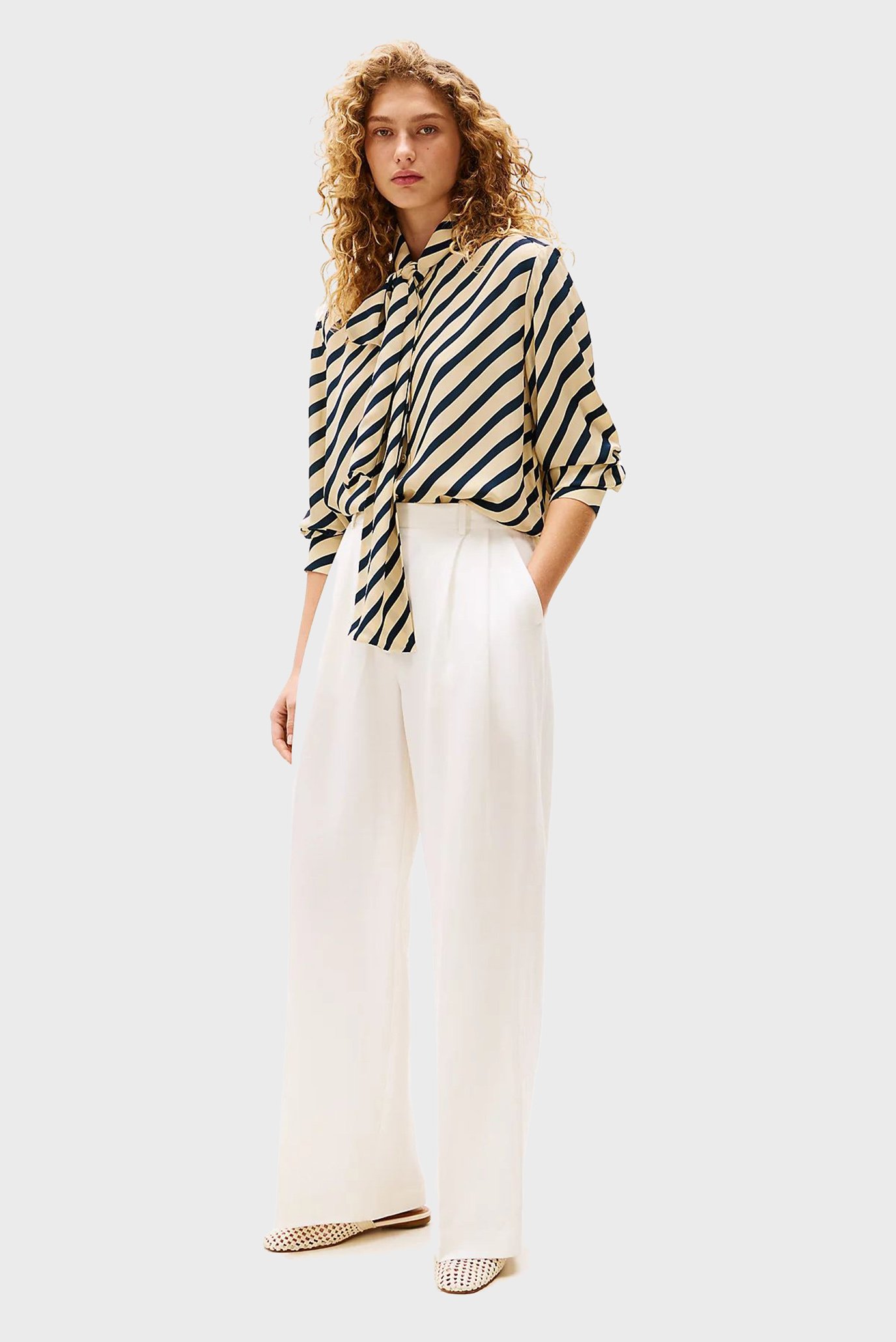 Женская бежевая блуза в полоску TH х SRGTommy Hilfiger Женская бежевая блуза в полоску TH х SRG 3