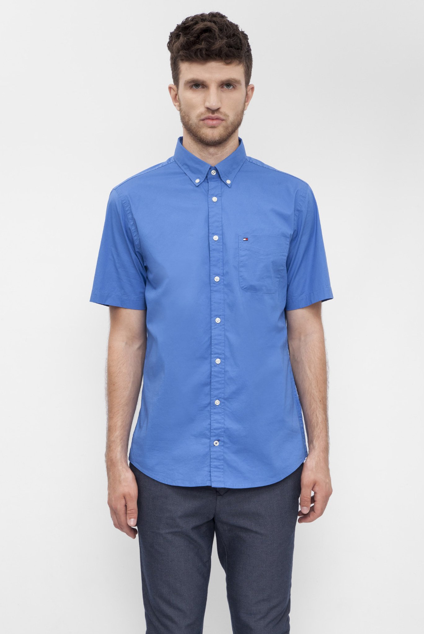 Мужская синяя хлопковая рубашка 1