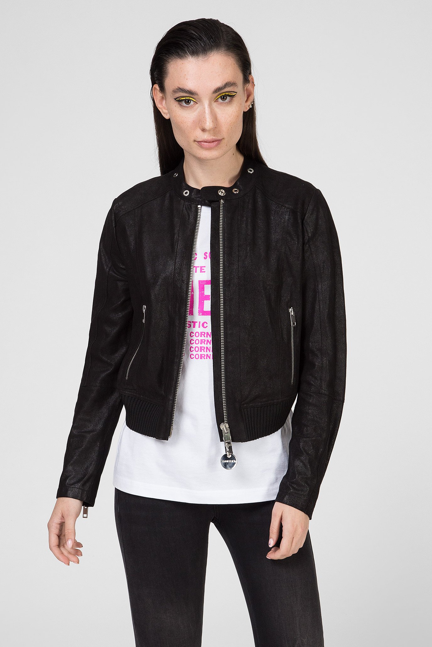 Женская черная кожаная куртка L-LYSSA-G GIACCA 6