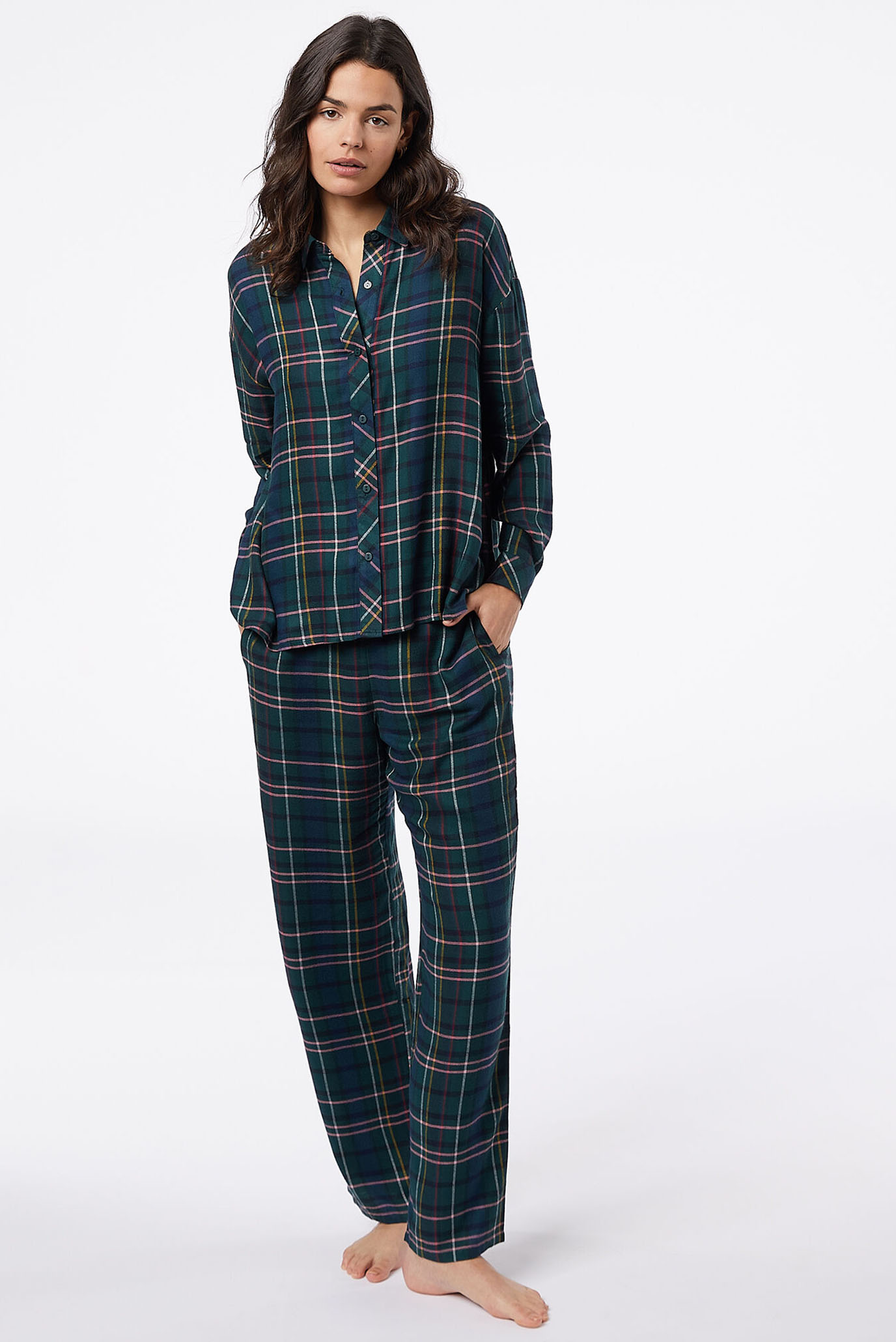 Женская зеленая рубашка в клетку EASY 5