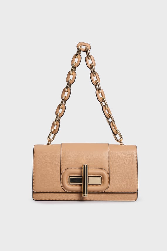 Женская бежевая кожаная сумка TURNLOCK LEATHER BAG