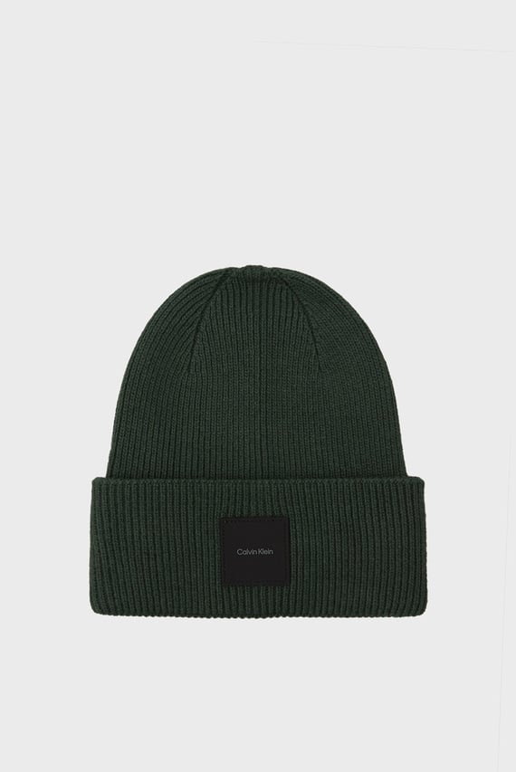 Мужская зеленая шапка COTTON WOOL FINE RIB BEANIE