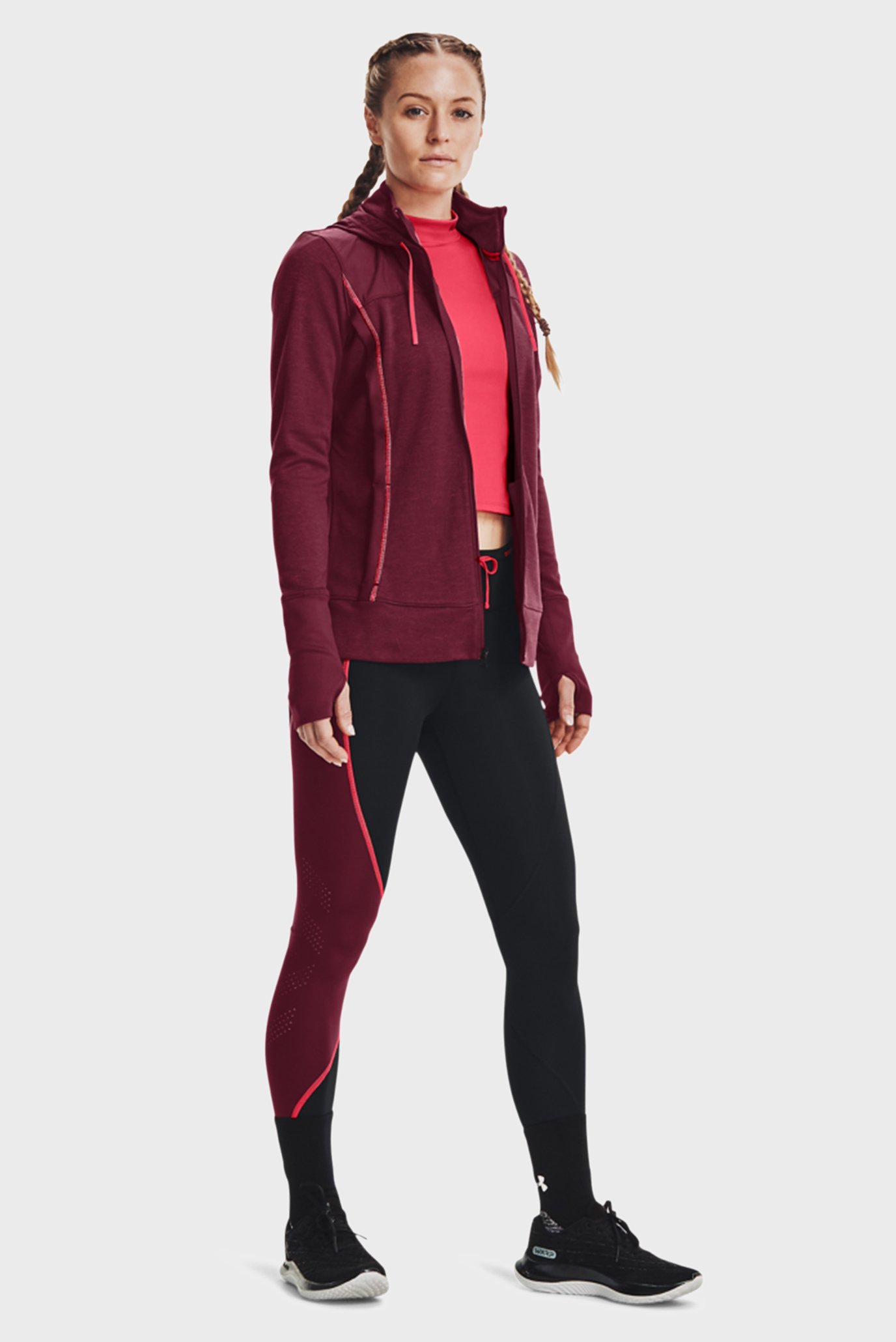 Женское бордовое худи UA Run Anywhere Hybrid Jkt 2