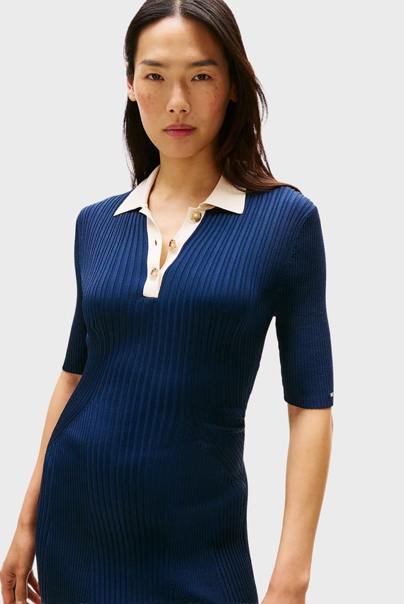 Платье/MIXED RIB CONTRAST POLO DRESS