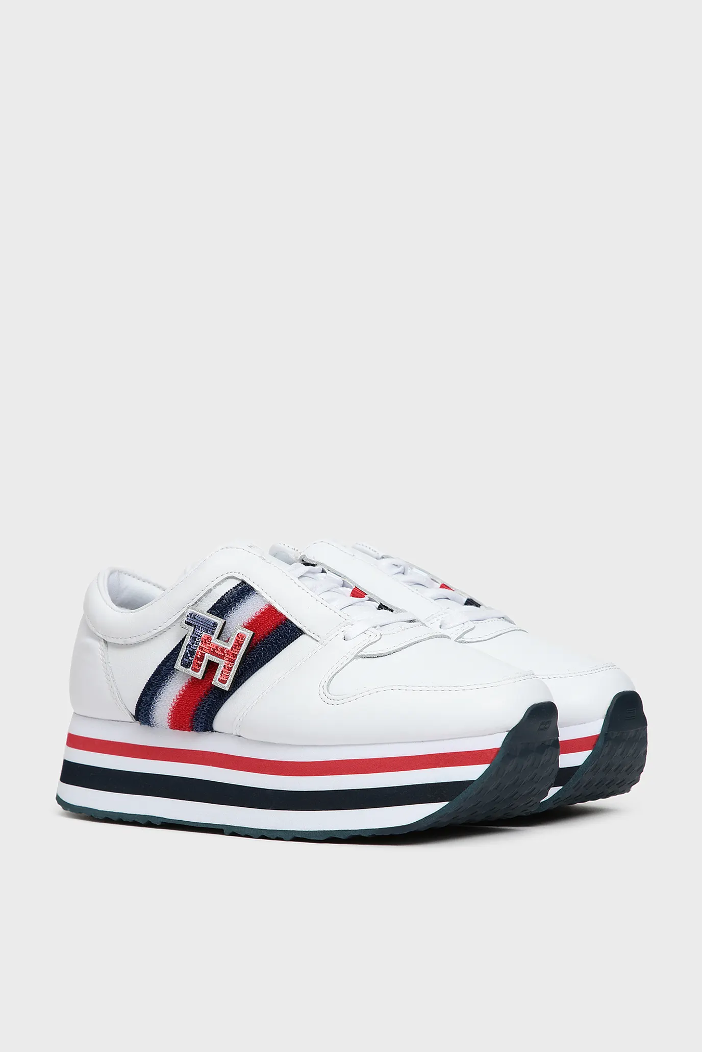 Женские белые кожаные кроссовки TOMMY CUSTOMIZE FLATFORM 8