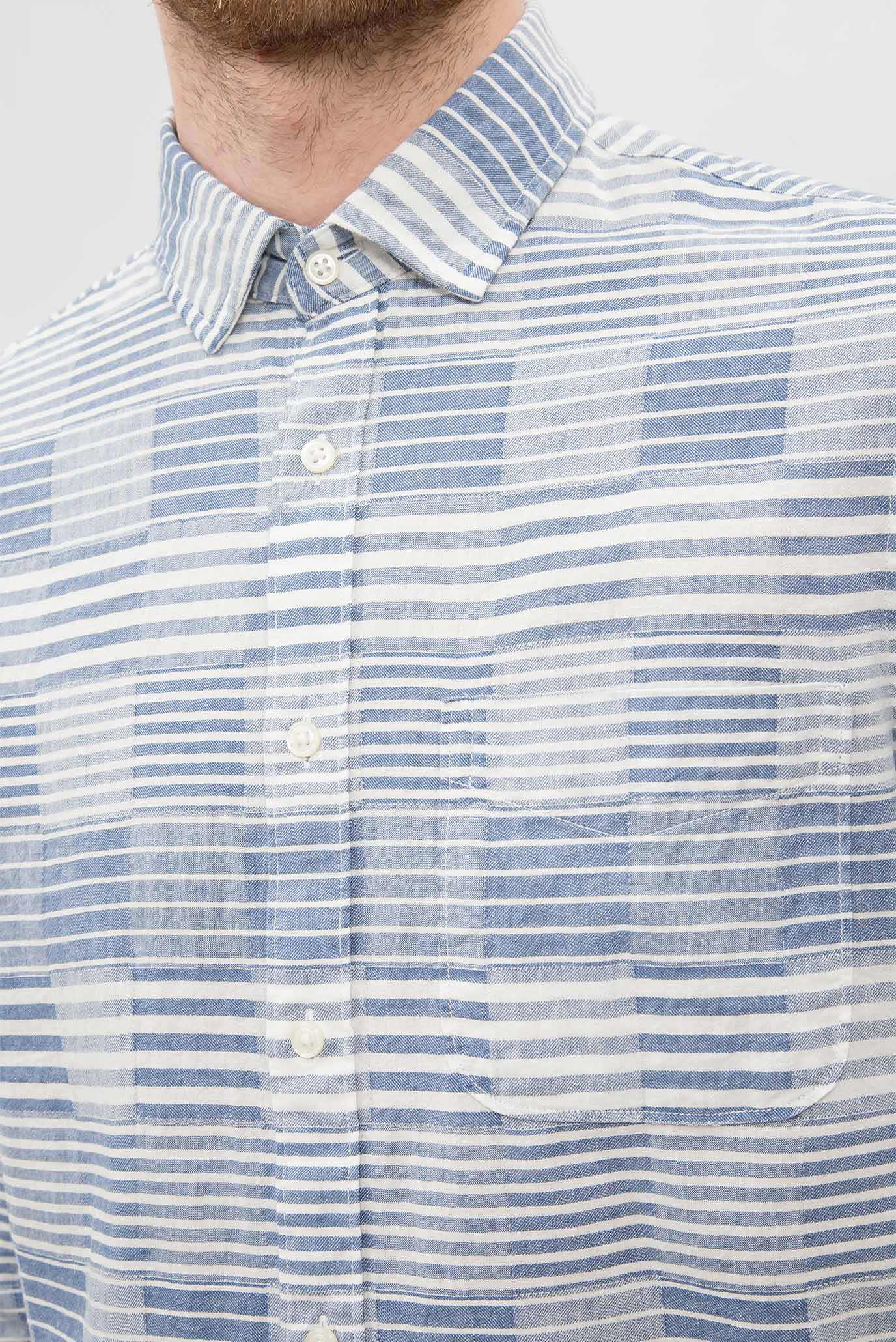 Мужская голубая рубашка в полоску 9