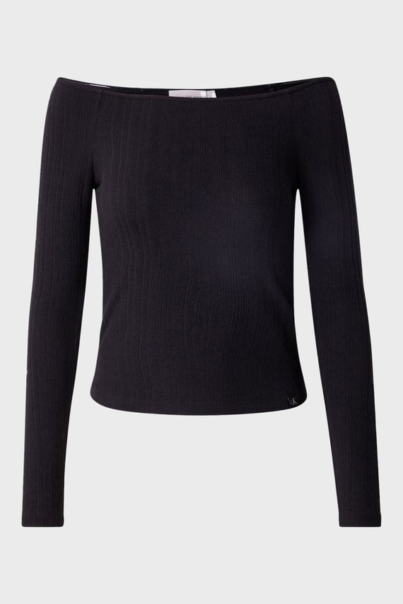 Женский черный топ WARM TEXTURE RIB BARDOT TOP