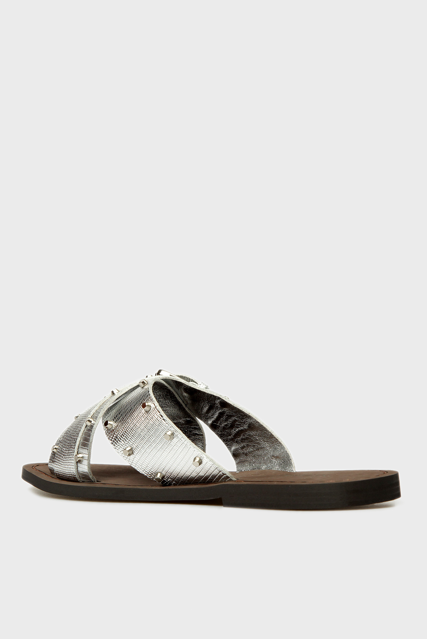 Женские серебристые кожаные слайдеры 9