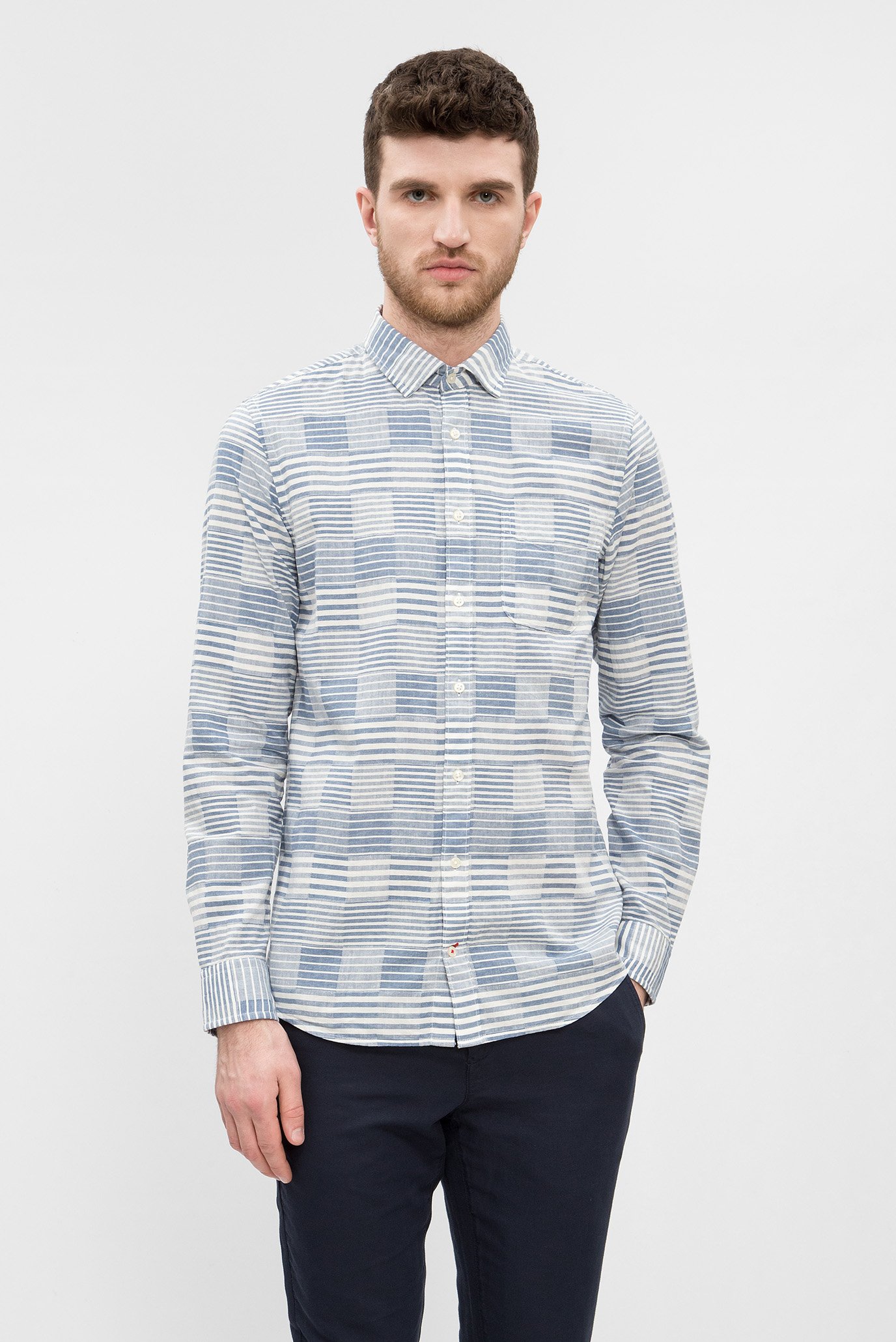 Мужская голубая рубашка в полоску 6