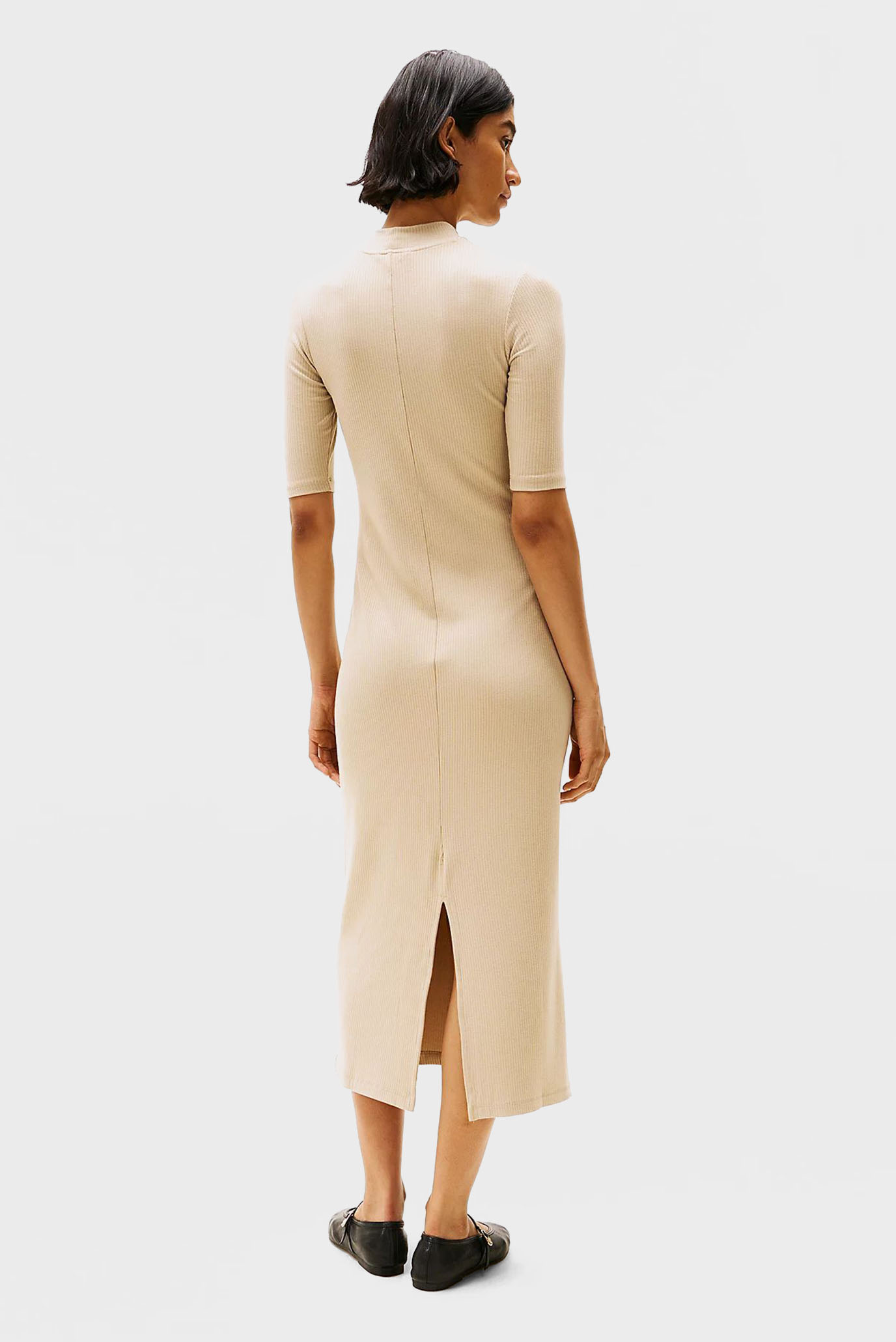 Женское бежевое платье SLIM 5X2 RIB MIDI DRESS 1 2 3