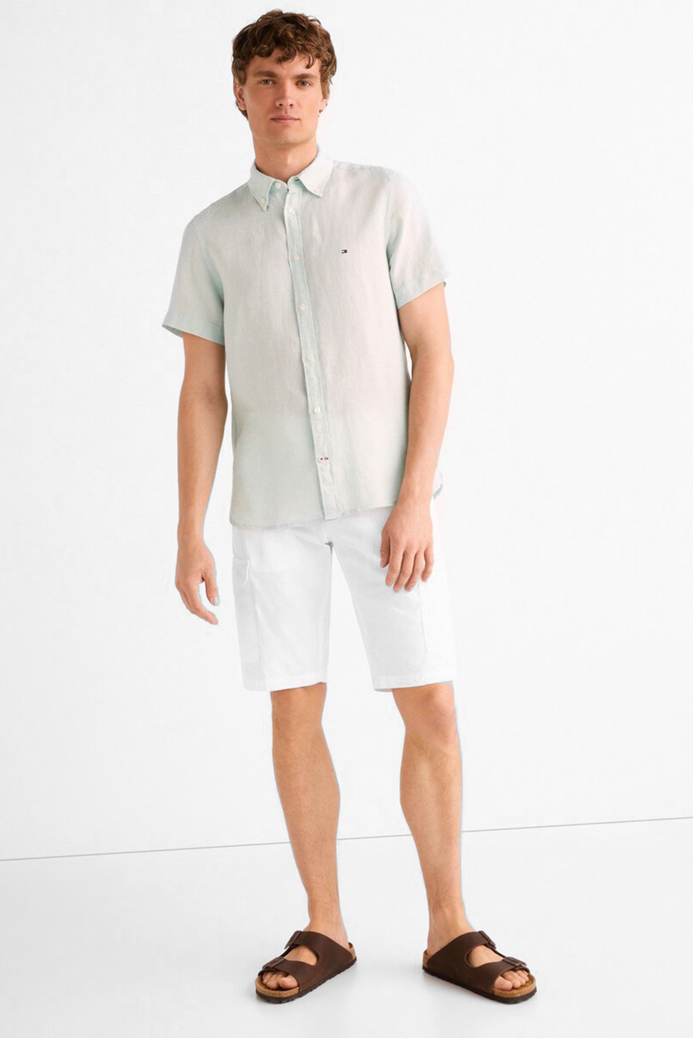 Мужская мятная льняная рубашка  PIGMENT DYED 5