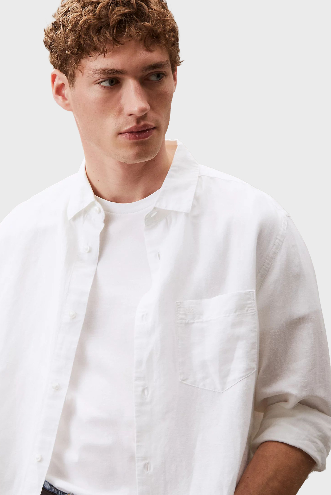 Мужская белая льняная рубашка REGULARCalvin Klein Мужская белая льняная рубашка REGULAR 4