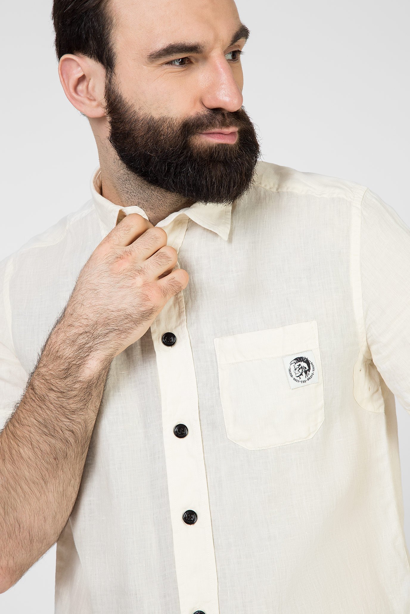 Мужская бежевая льняная рубашка S-KIRUMA 7