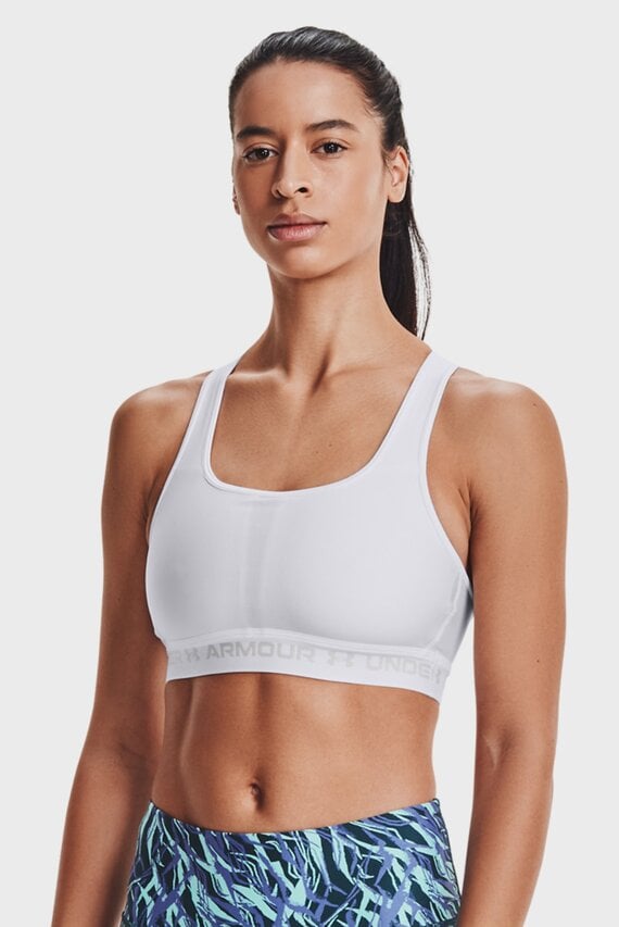 Женский белый спортивный топ UA Crossback Mid Bra Under Armour Женский белый спортивный топ UA Crossback Mid Bra Under Armour