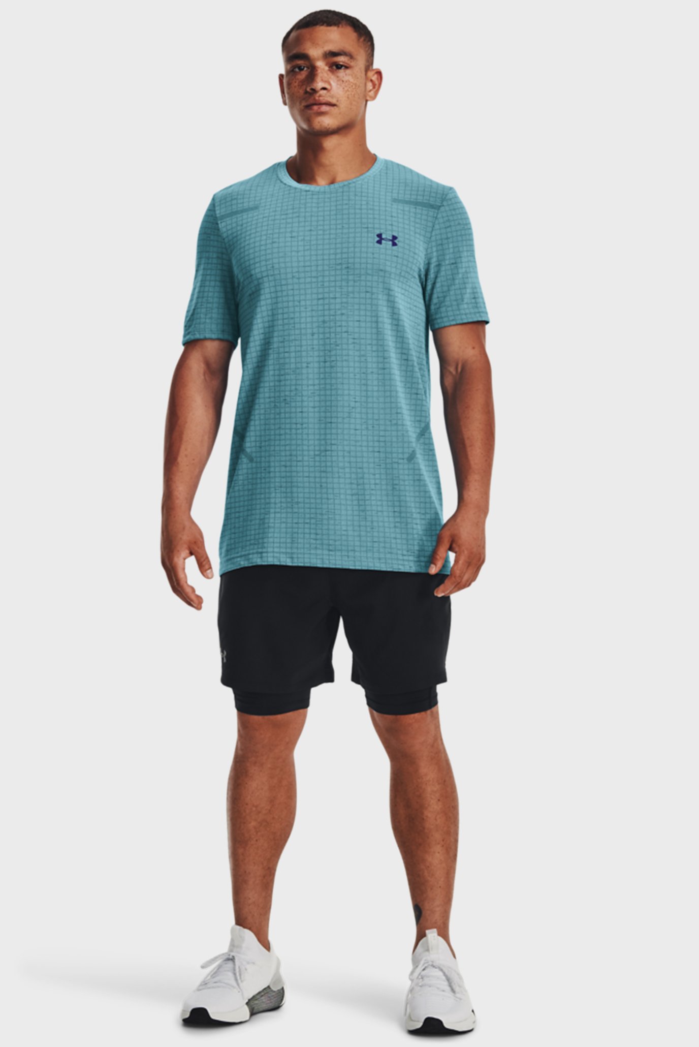 Мужская голубая футболка в клетку UA Seamless Grid SS 2