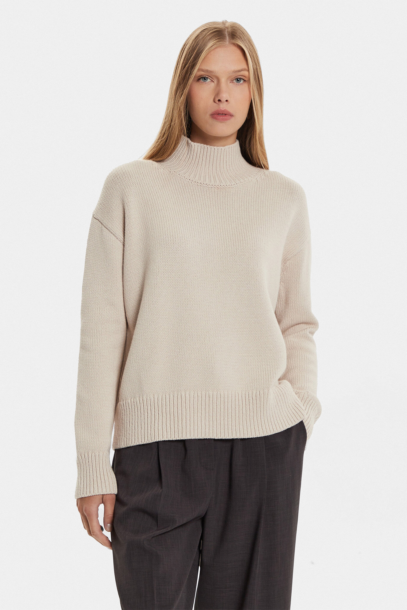 Свитер/COTTON BLEND HIGH-NECK SWEATER 1