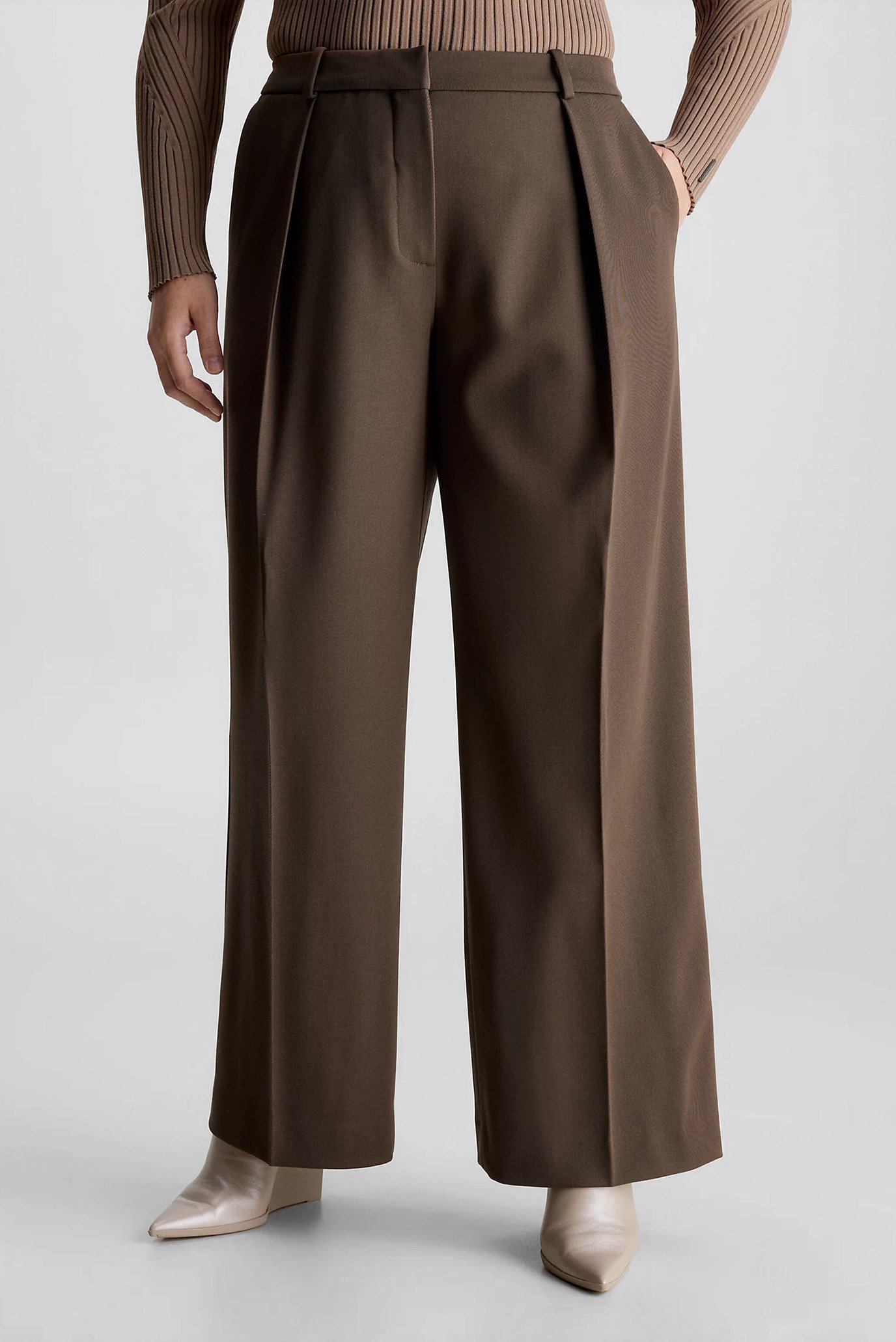 Женские коричневые брюки WOOL TWILL EXTRA WIDE LEG 4