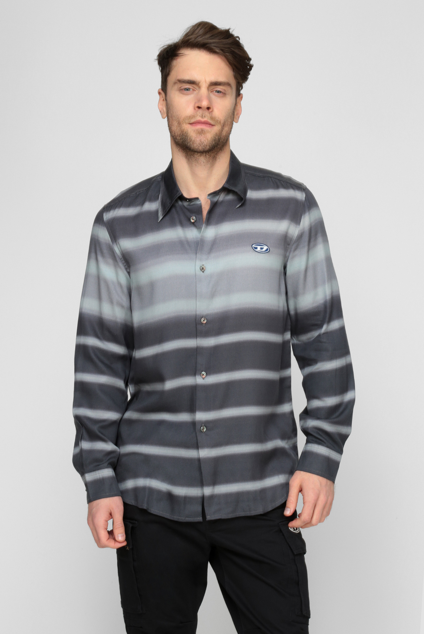 Мужская черная рубашка ТUCKER-STRIPE 4