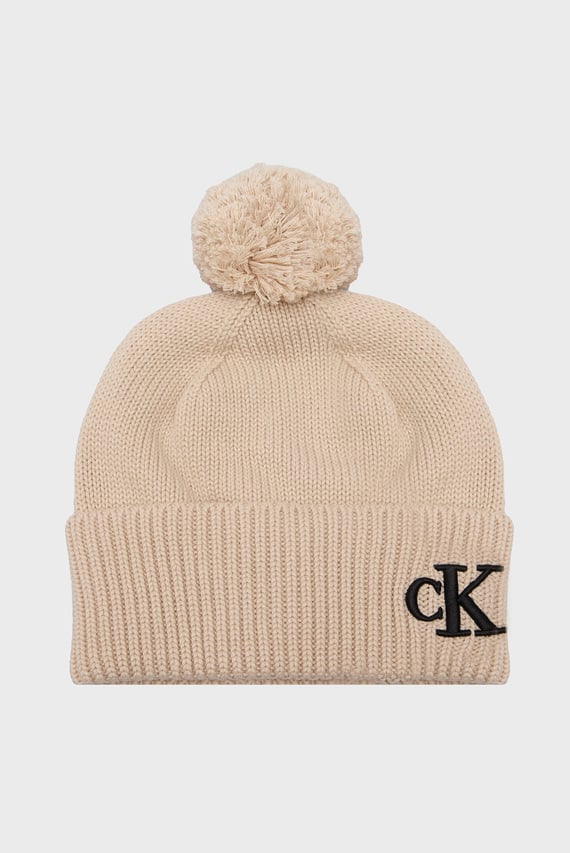 Женская бежевая шапка SEASONAL POM POM BEANIE