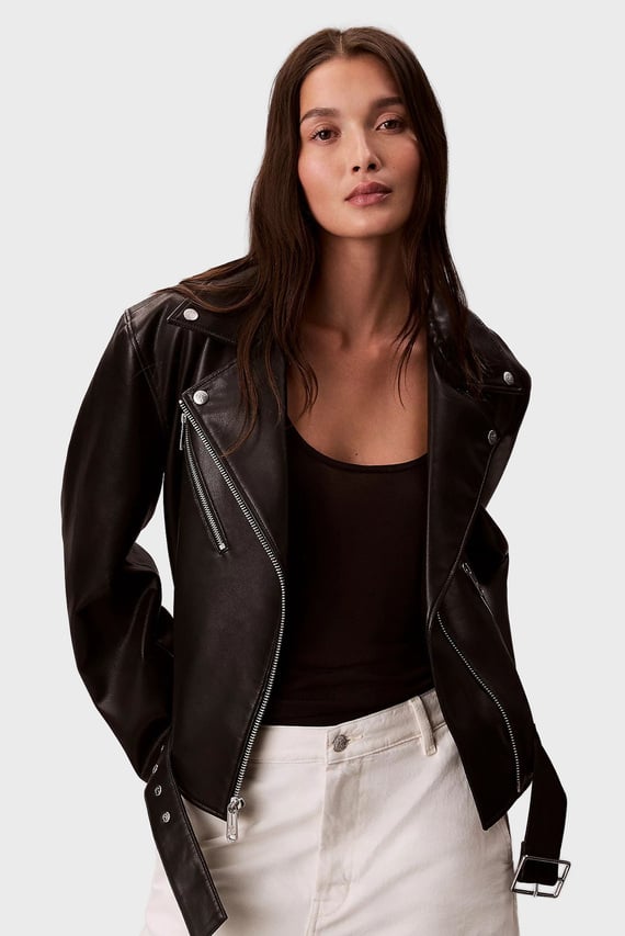 Куртка кожаная/FAUX LEATHER MOTO JACKET W/BELT