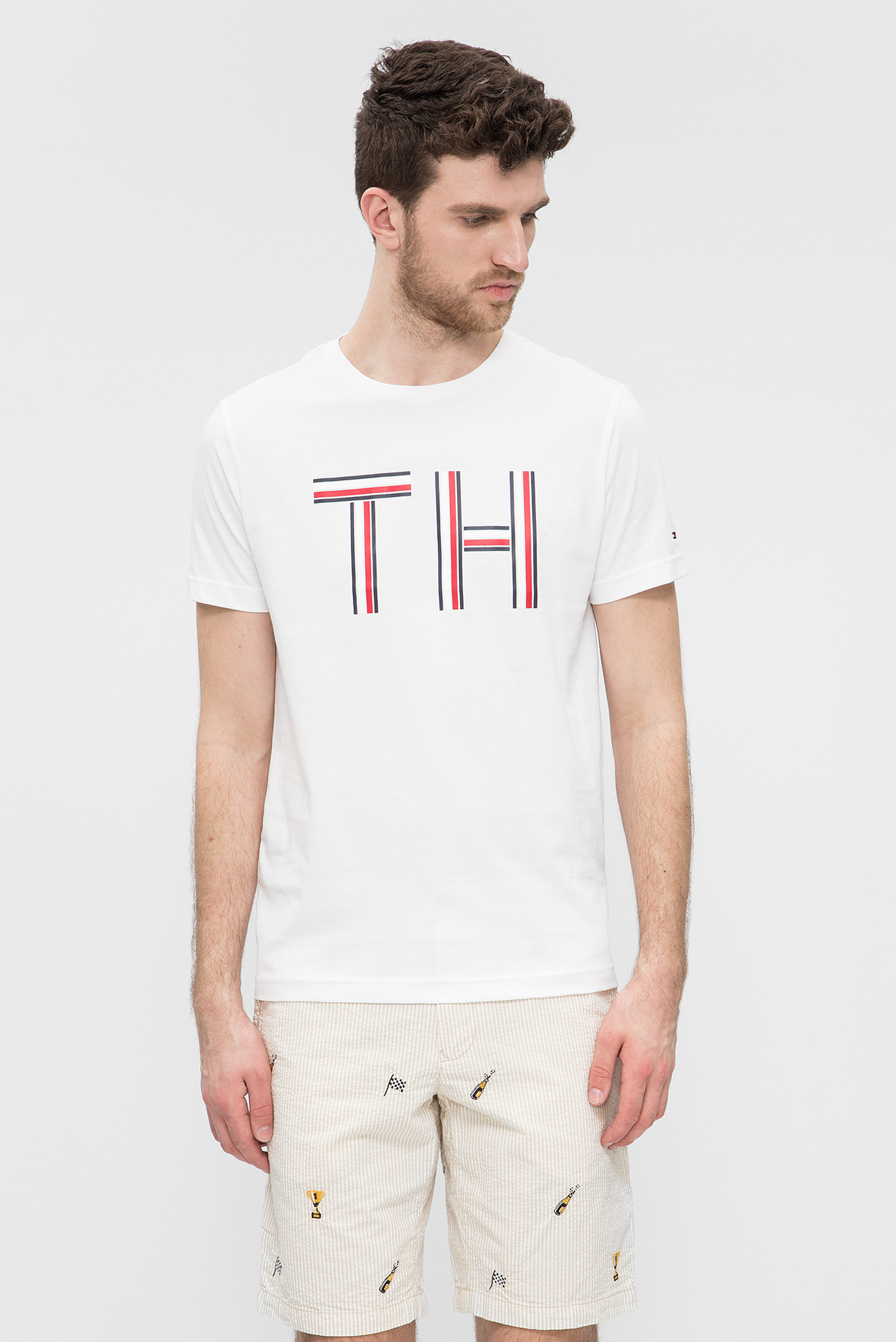 Мужская белая футболка в полоску 6