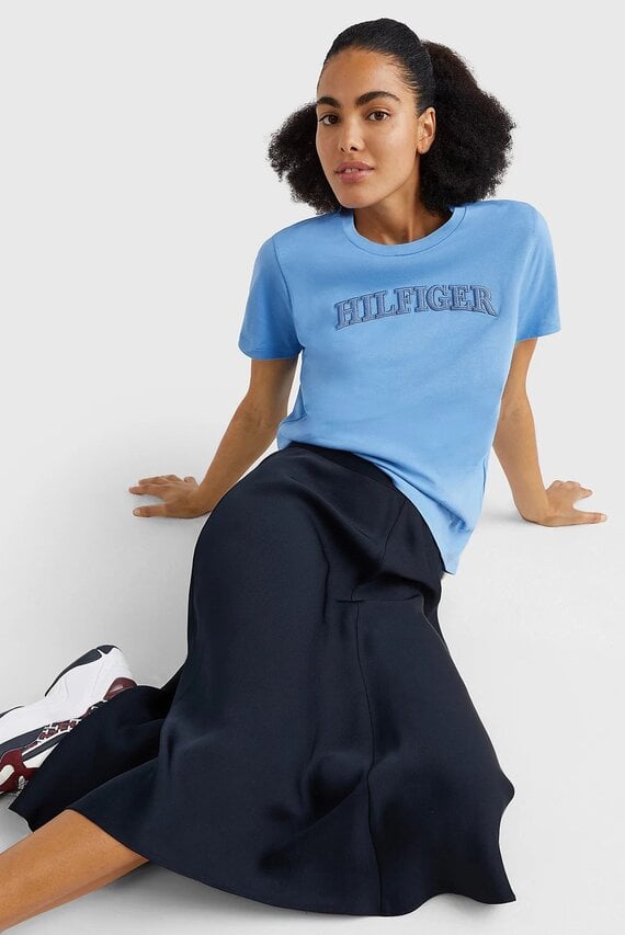 Женская голубая футболка REG TONAL HILFIGER C-NK SS