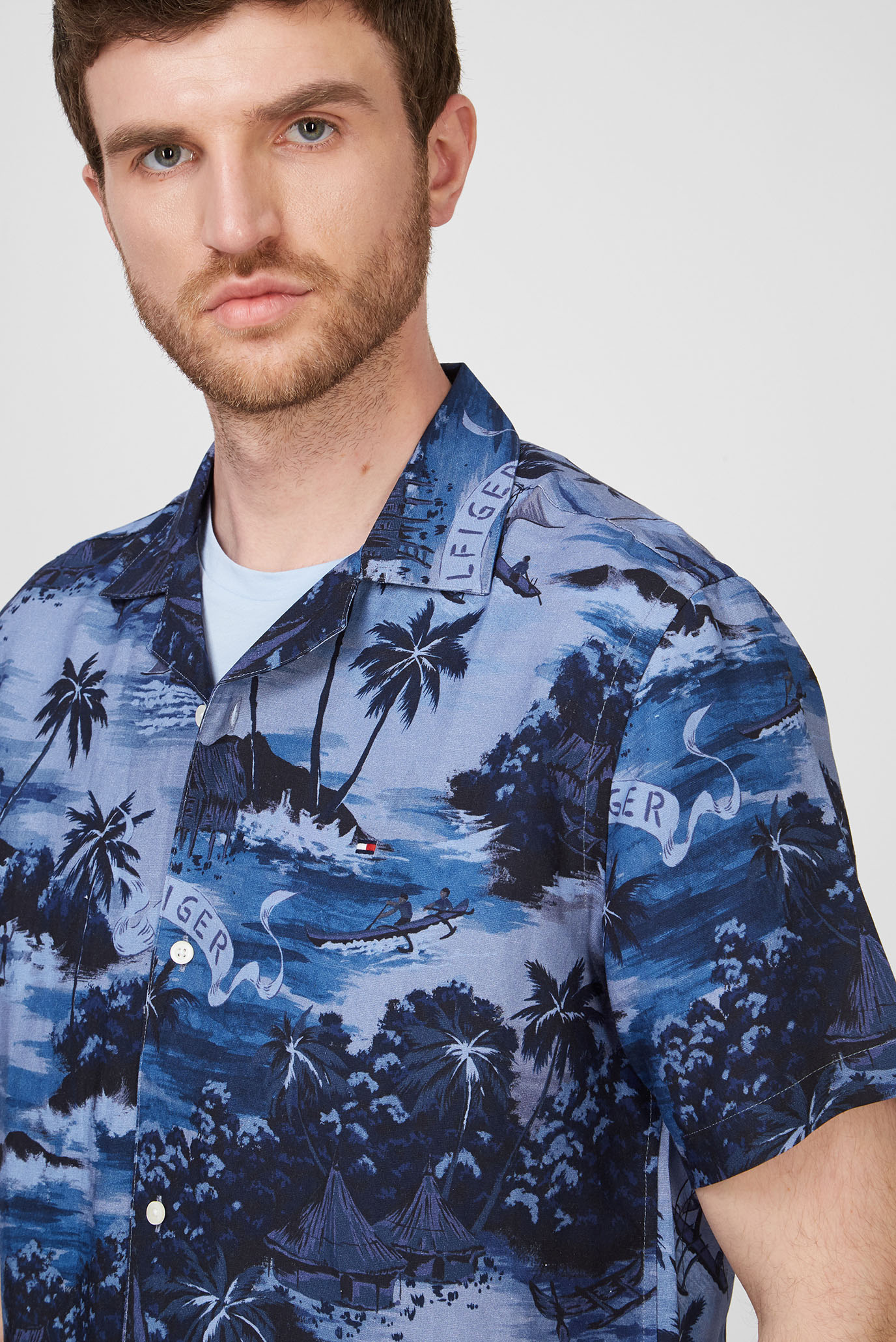 Мужская синяя рубашка HAWAIIAN 7