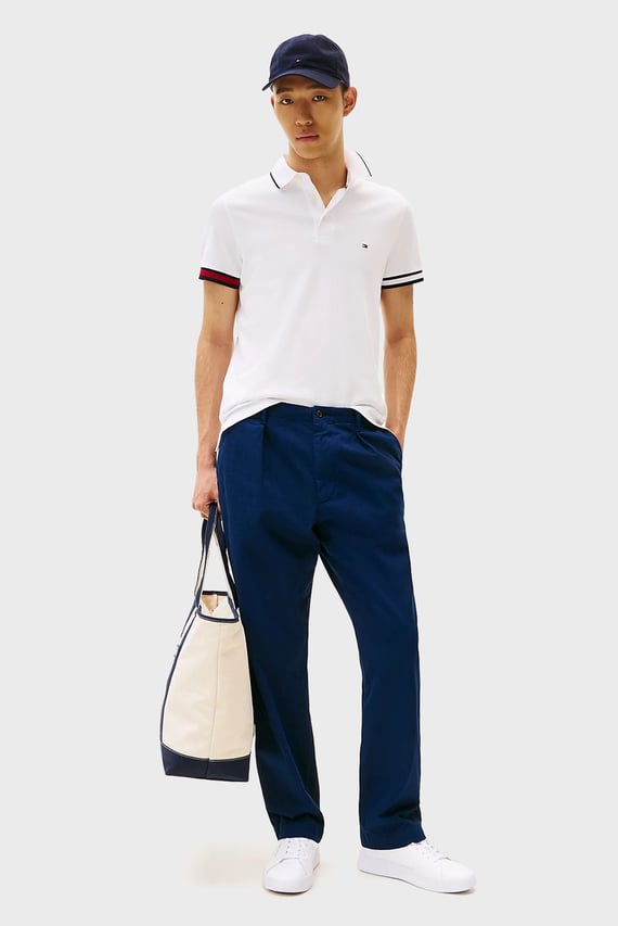 Мужское белое поло FLAG CUFF SLIM FIT