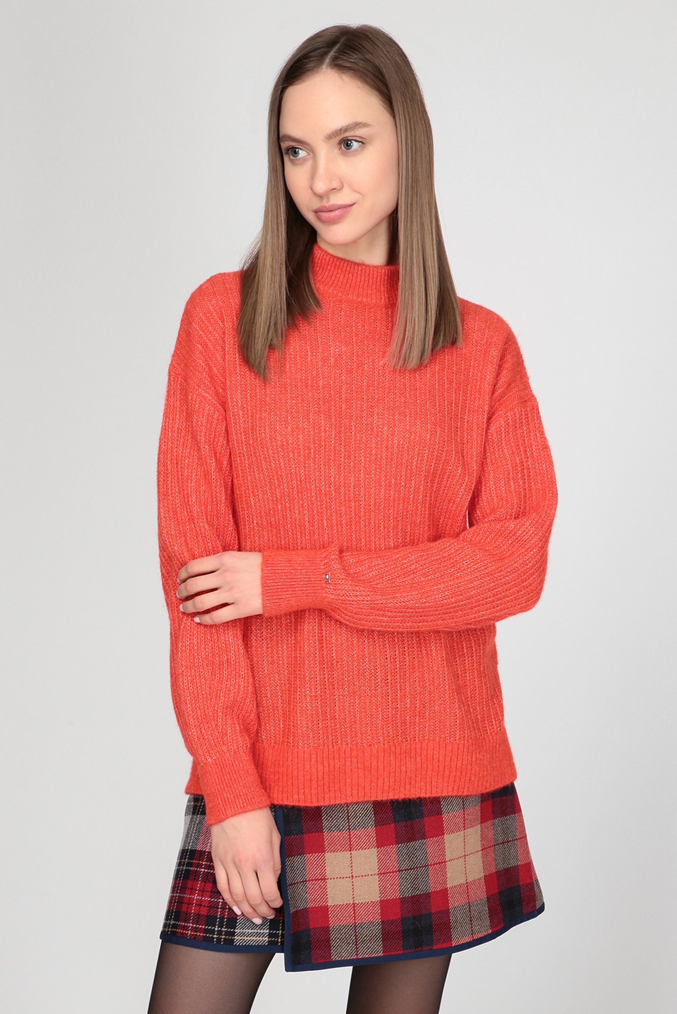 Женский коралловый свитер TEXTURED STITCH MOCK-NK 6