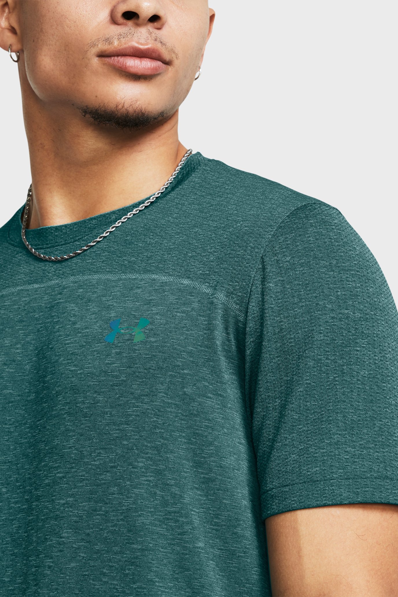 Мужская зеленая футболка UA Rush Seamless Wordmark SS 4