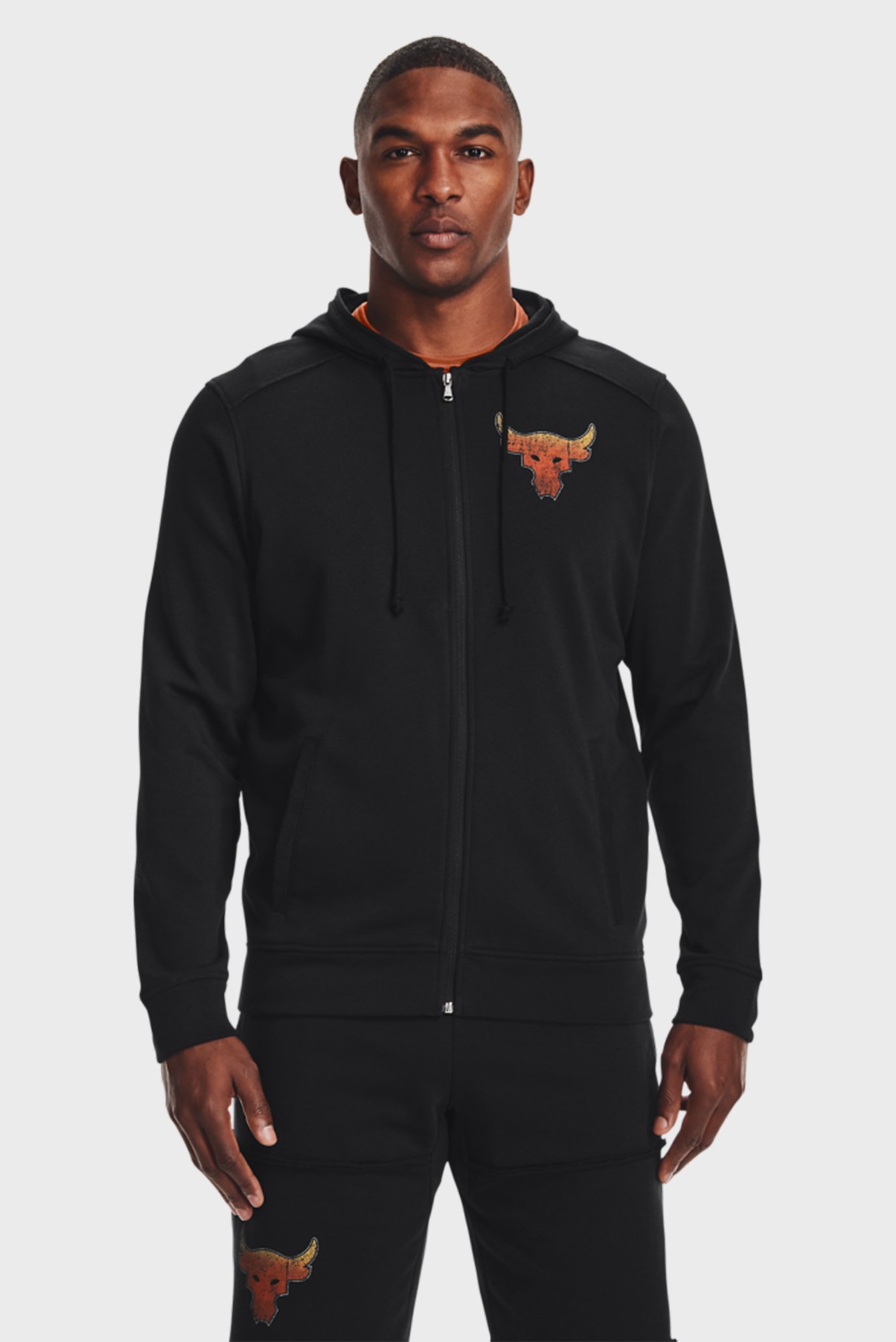 Мужское черное худи UA Pjt Rock Terry FZ Hoodie-BLK 1