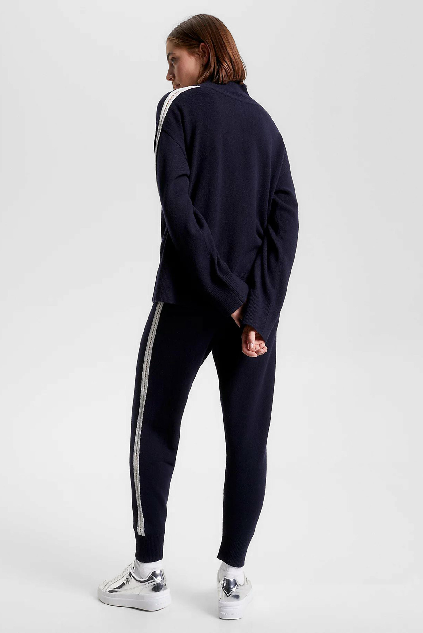 Женский темно-синий шерстяной свитер POINTELLE STRIPE 3