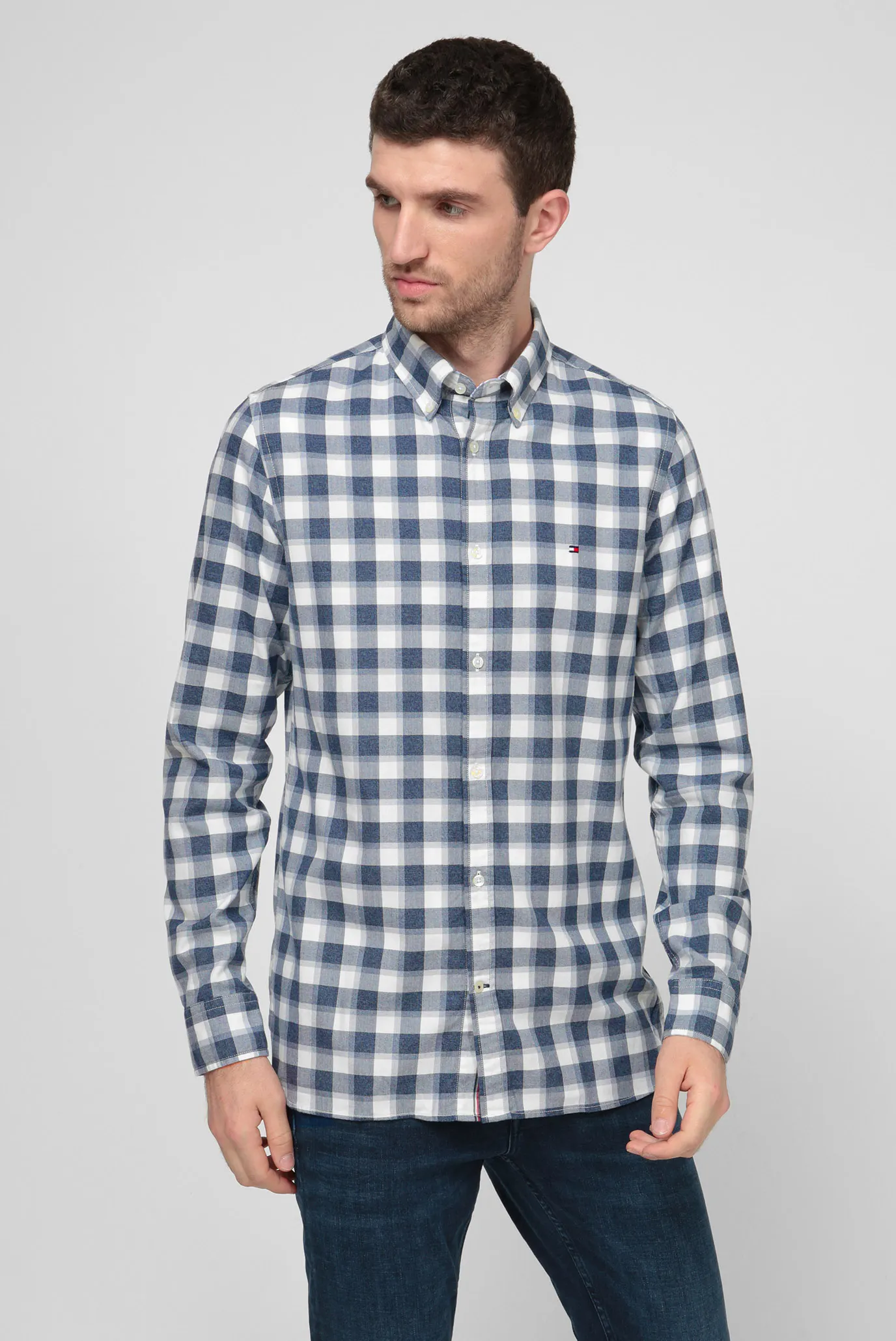 Мужская темно-синяя рубашка в клетку 6