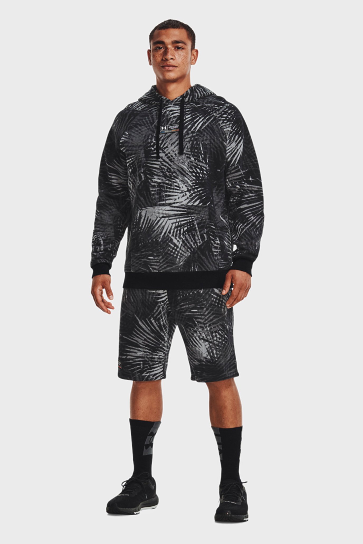 Мужские темно-серые шорты с узором UA Rival Flc Sport Palm Sts Under Armour Мужские темно-серые шорты с узором UA Rival Flc Sport Palm Sts 9