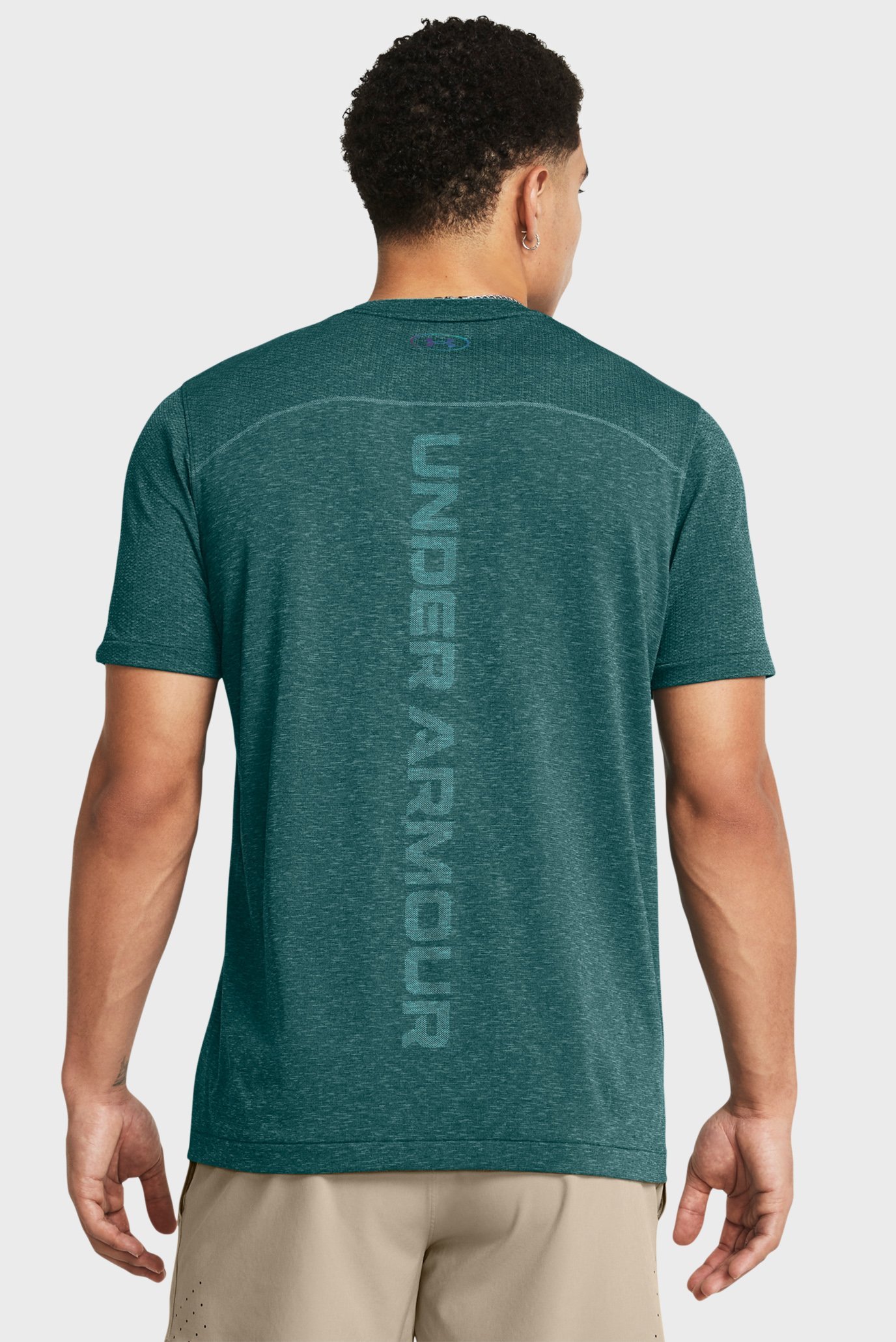 Мужская зеленая футболка UA Rush Seamless Wordmark SS 2