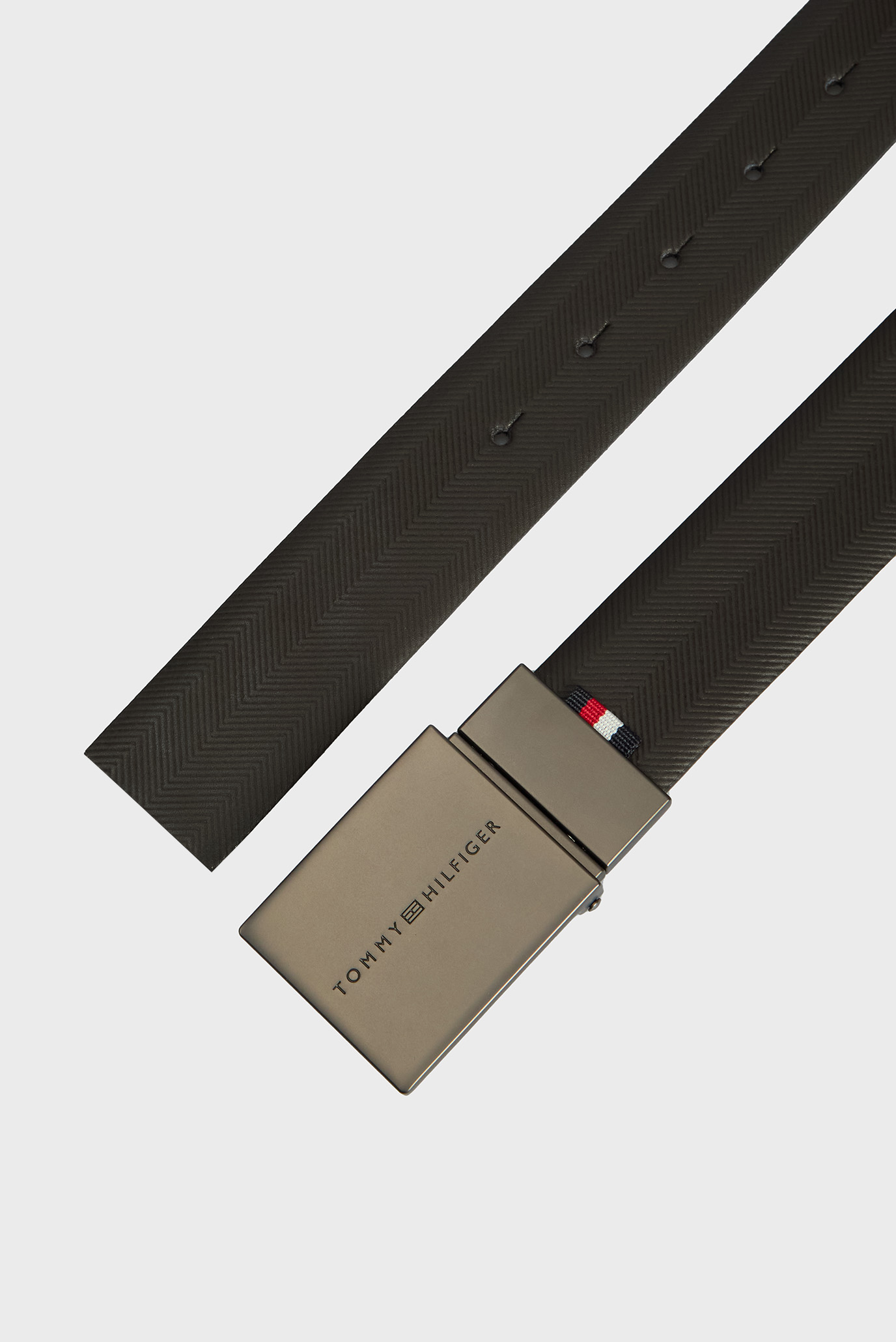 Мужской черный кожаный двусторонний ремень TH PLAQUE REV 3