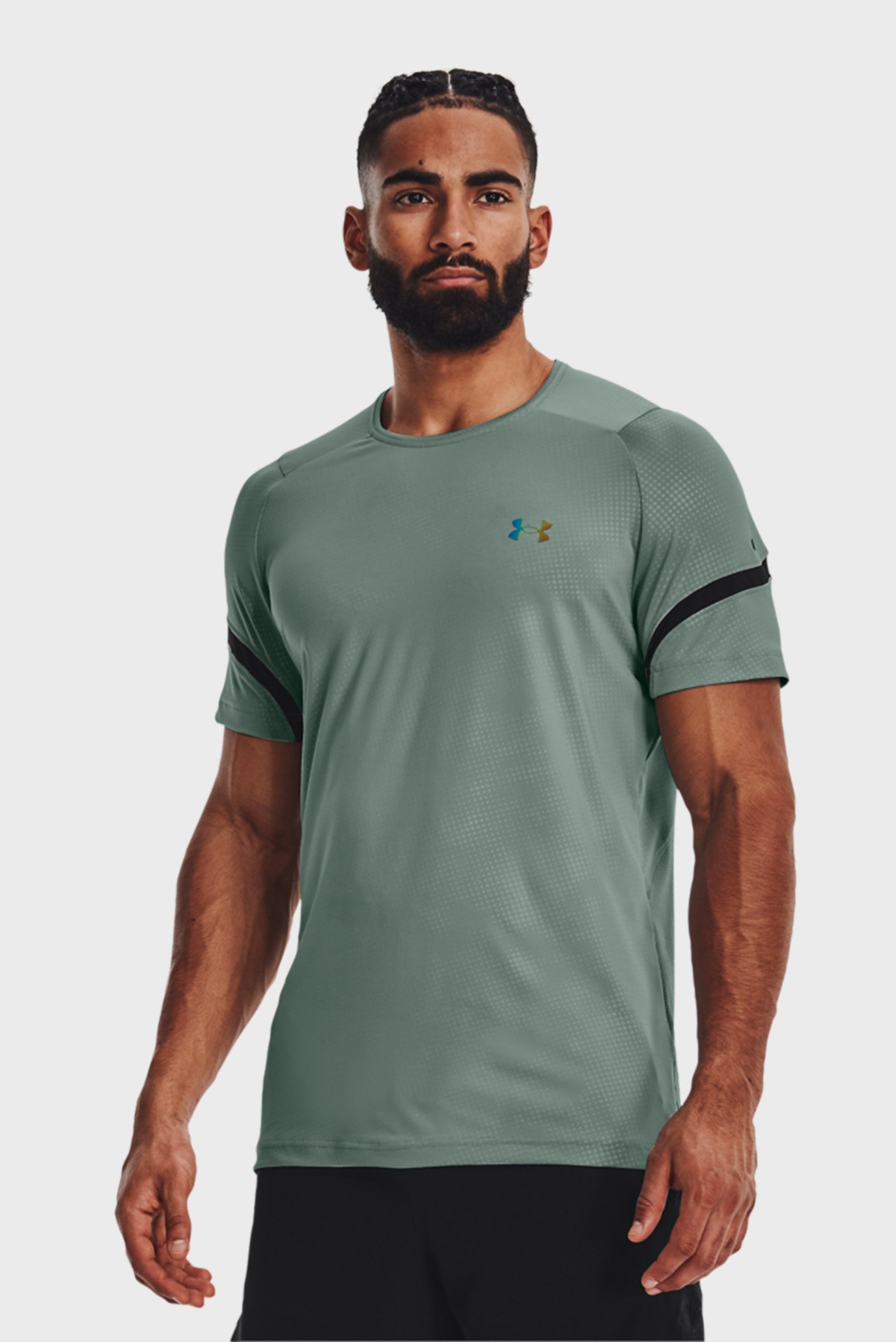 Мужская оливковая футболка UA Rush Emboss SS-GRY 1