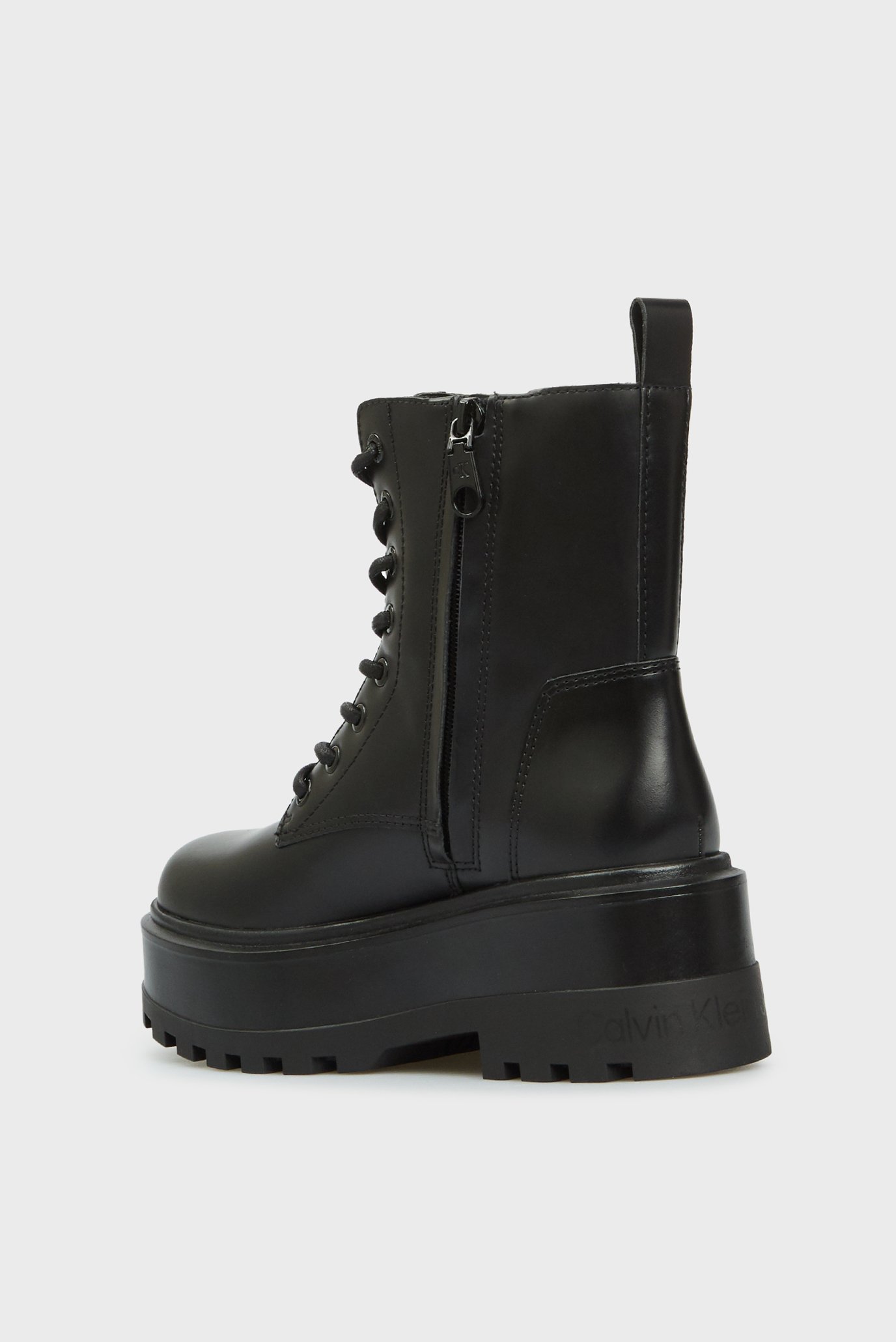 Женские черные кожаные ботинки FLATFORM HIGH LACE UP 5