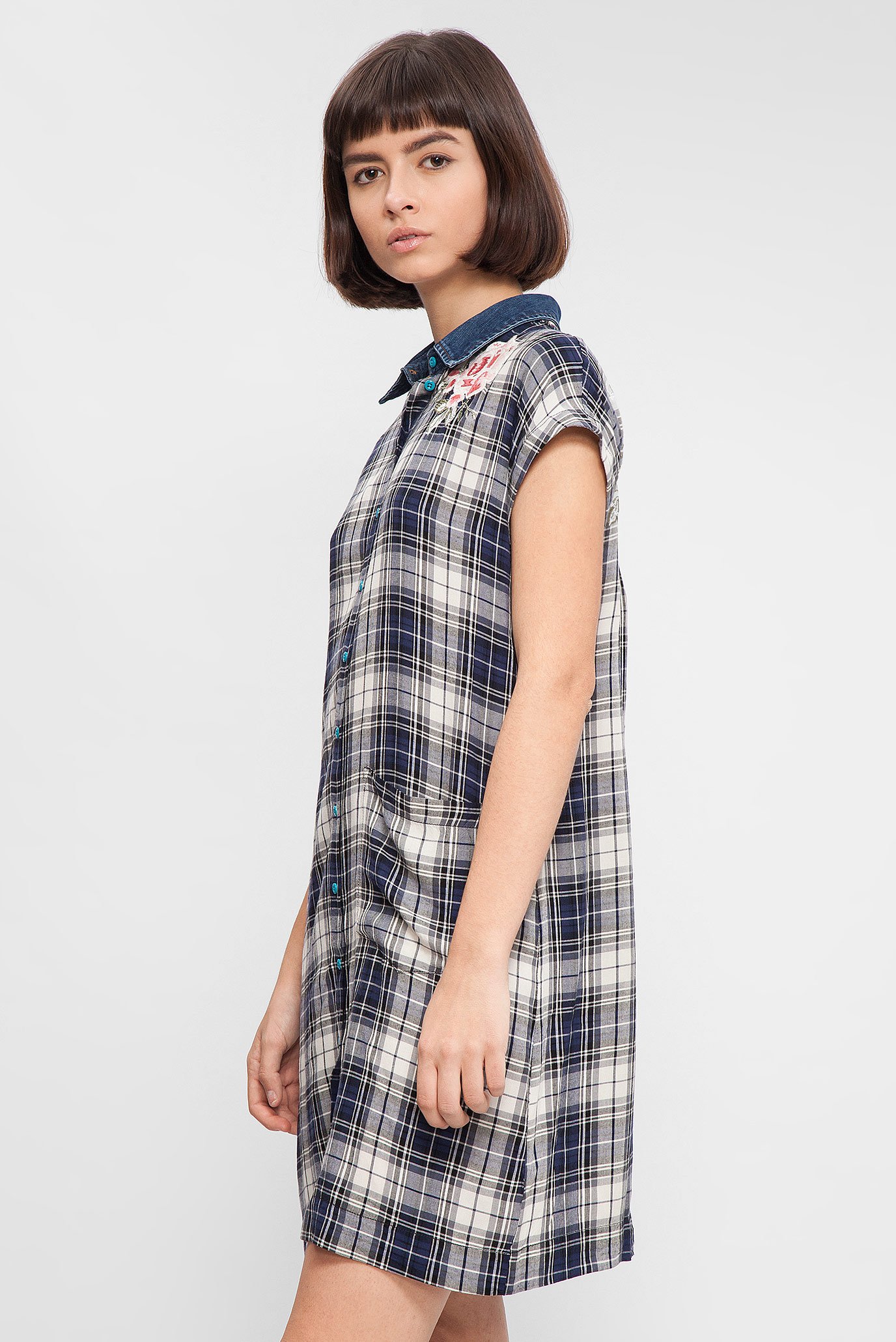 Женское синее платье-рубашка 7