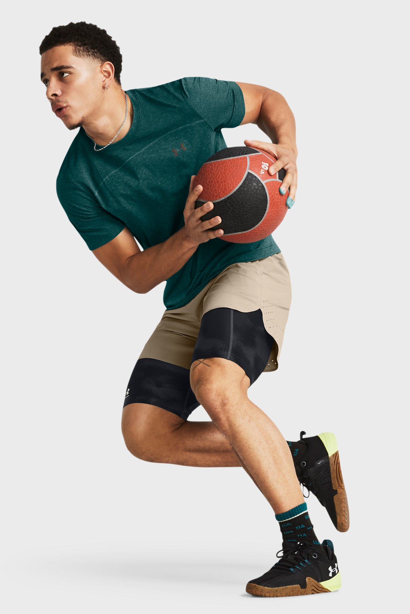 Мужская зеленая футболка UA Rush Seamless Wordmark SS 3