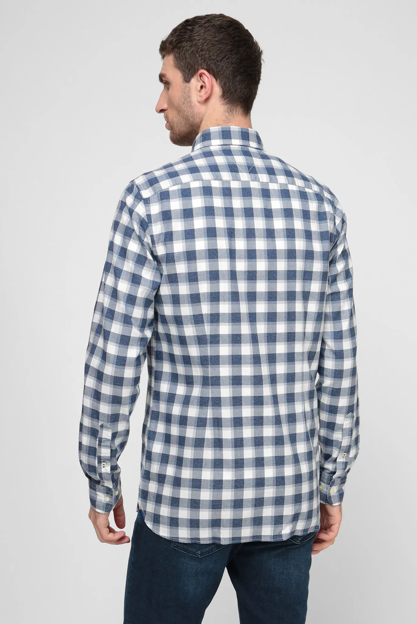 Мужская темно-синяя рубашка в клетку 9