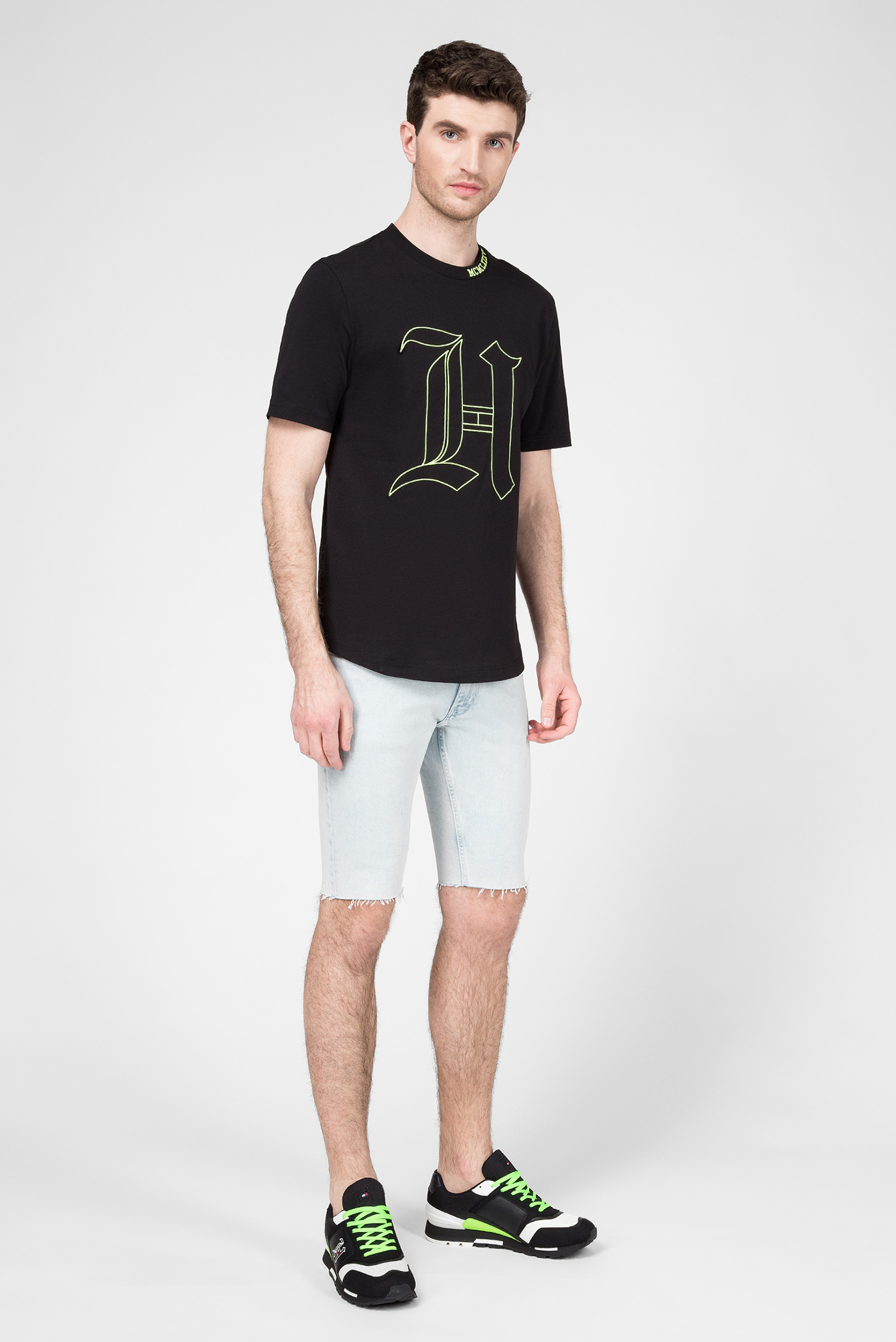 Мужские голубые джинсовые шорты Lewis Hamilton SLIM BLEACH WASH 7