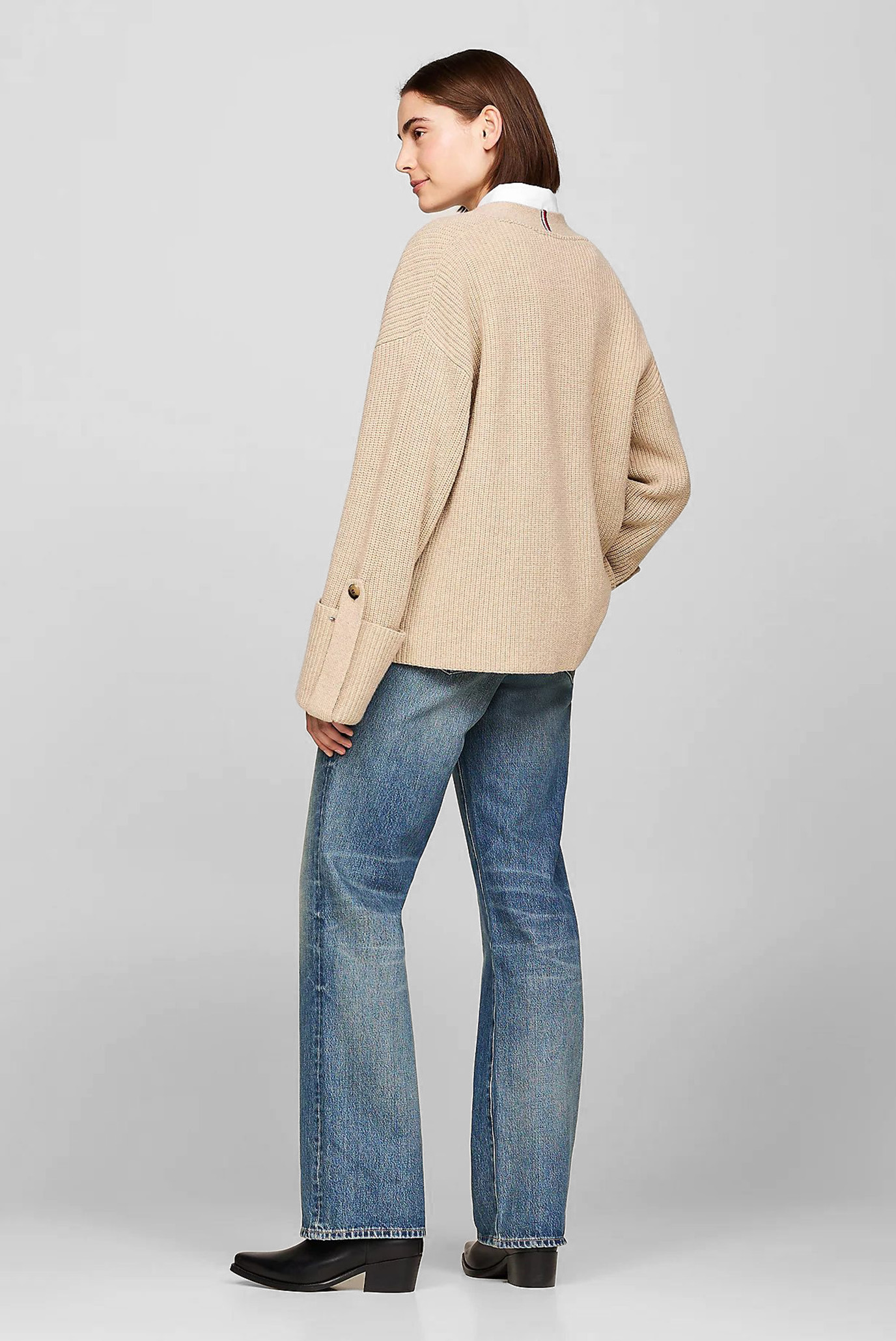 Женский бежевый шерстяной кардиган UTILITY KNIT V-NK 3