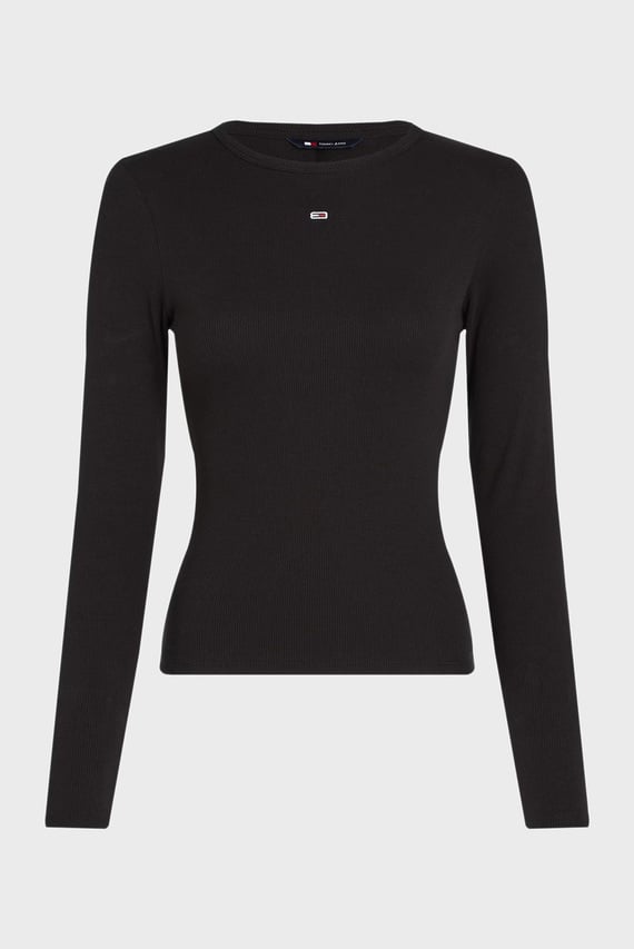 Женский черный лонгслив TJW SLIM ESSENTIAL RIB LS