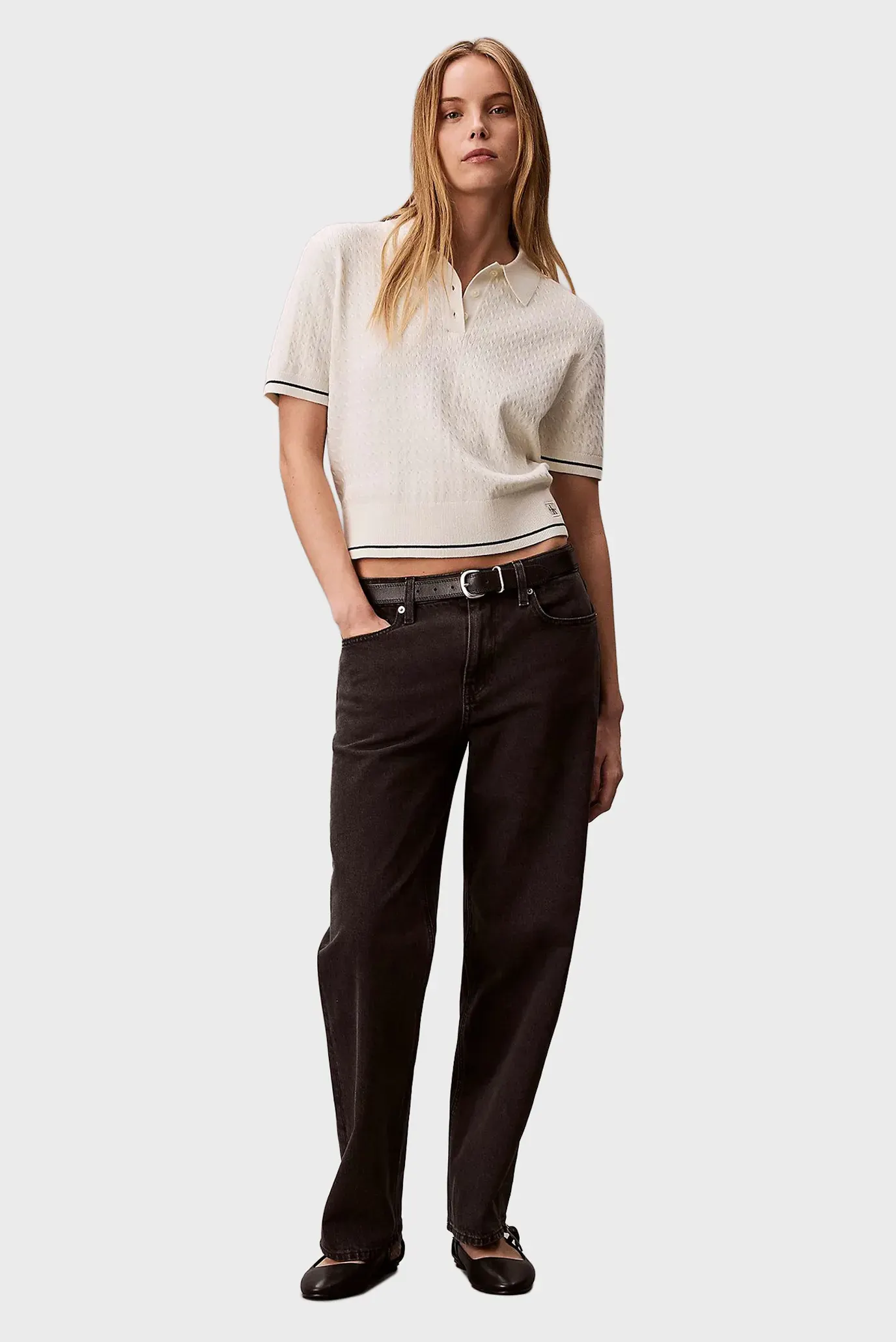 Поло SS WOVEN LABEL CROPPED CABLE SWE 2