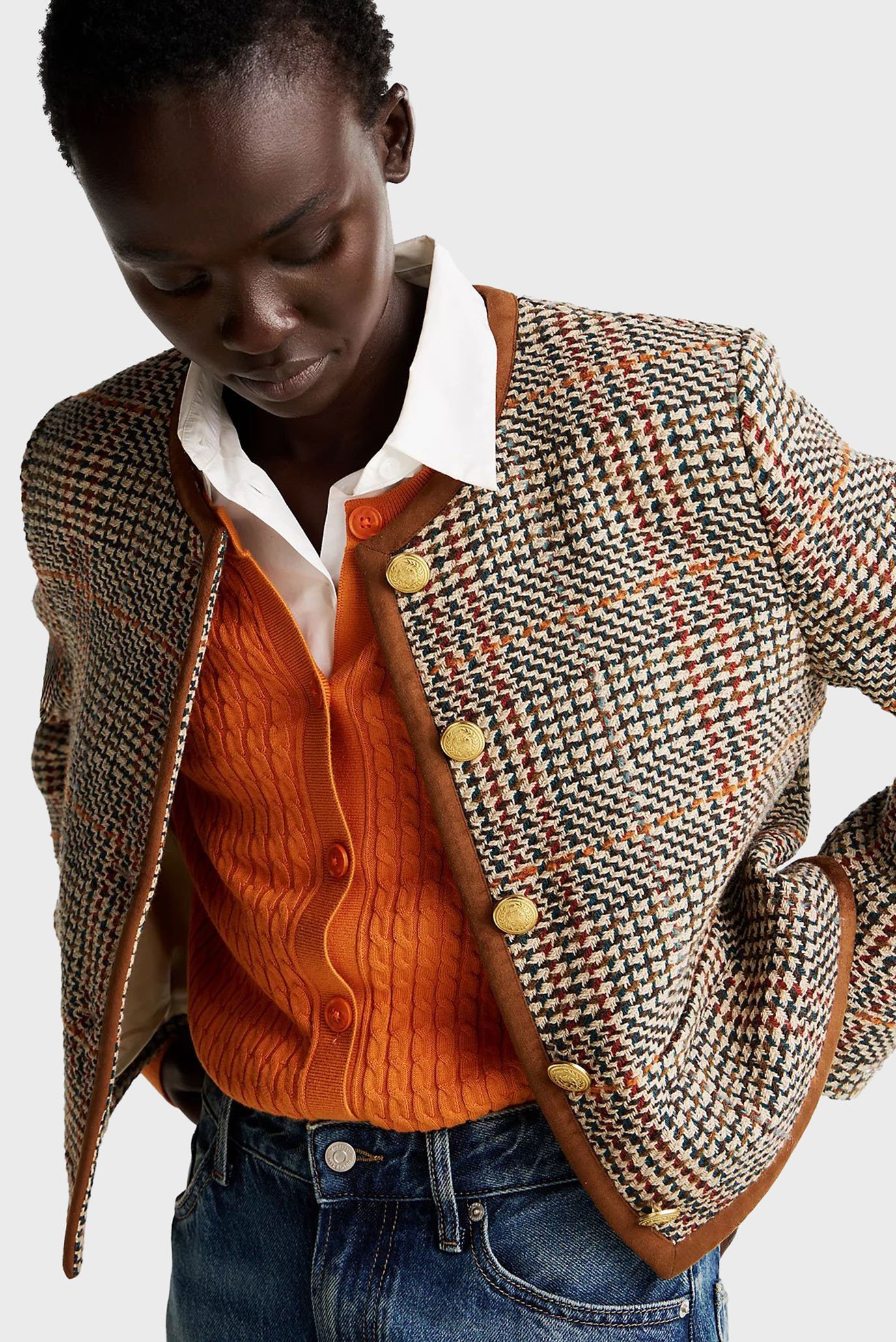 Женский твидовый жакет TWEED WOOL MIX CHECK CREW JACKET 4