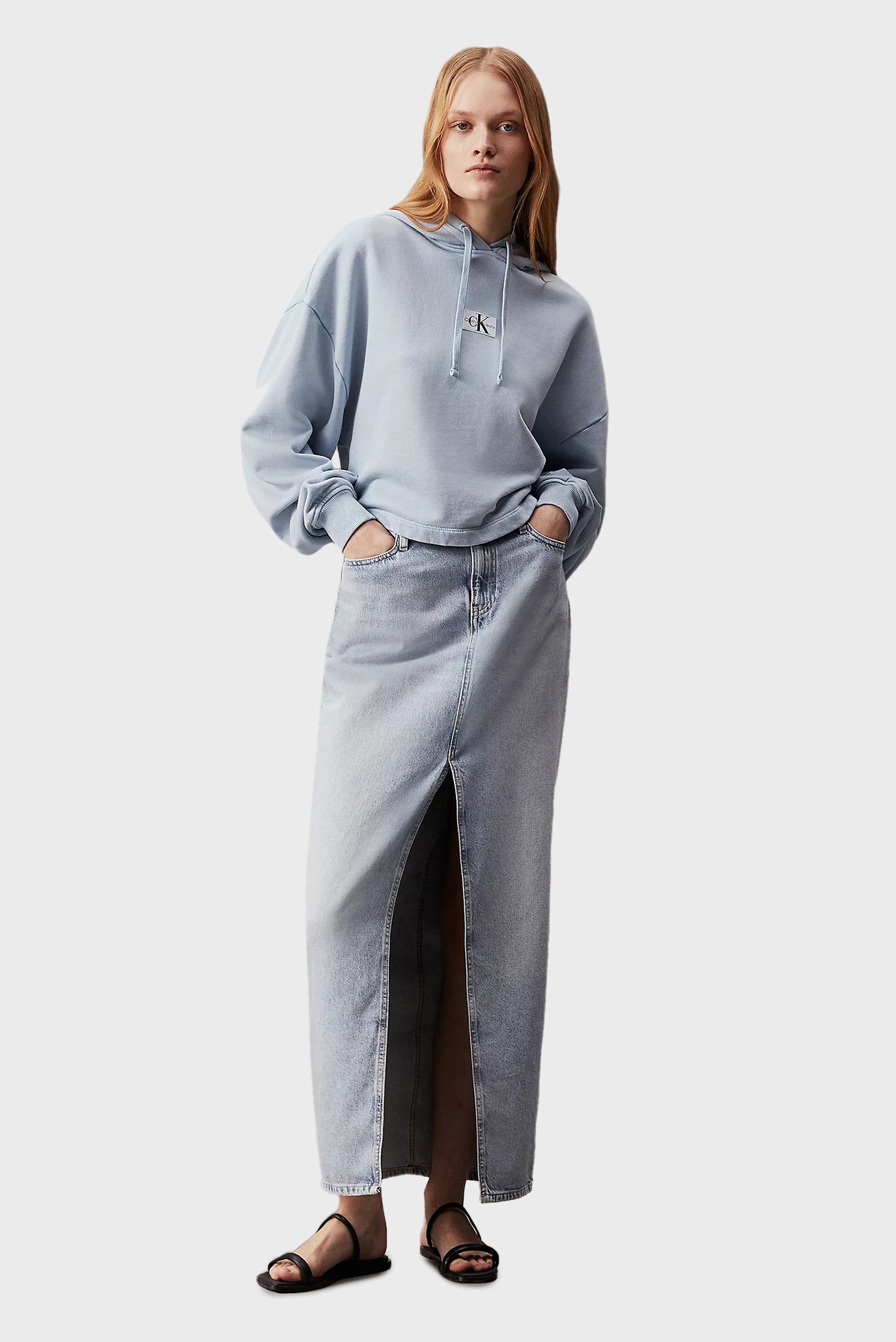 Женское голубое худи WASHED WOVEN LABEL 2